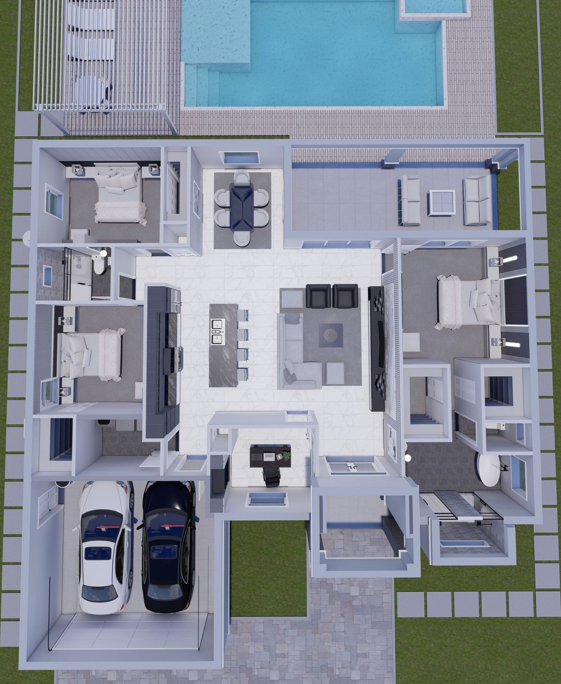 Adikia M1 3D floor plan, top-down