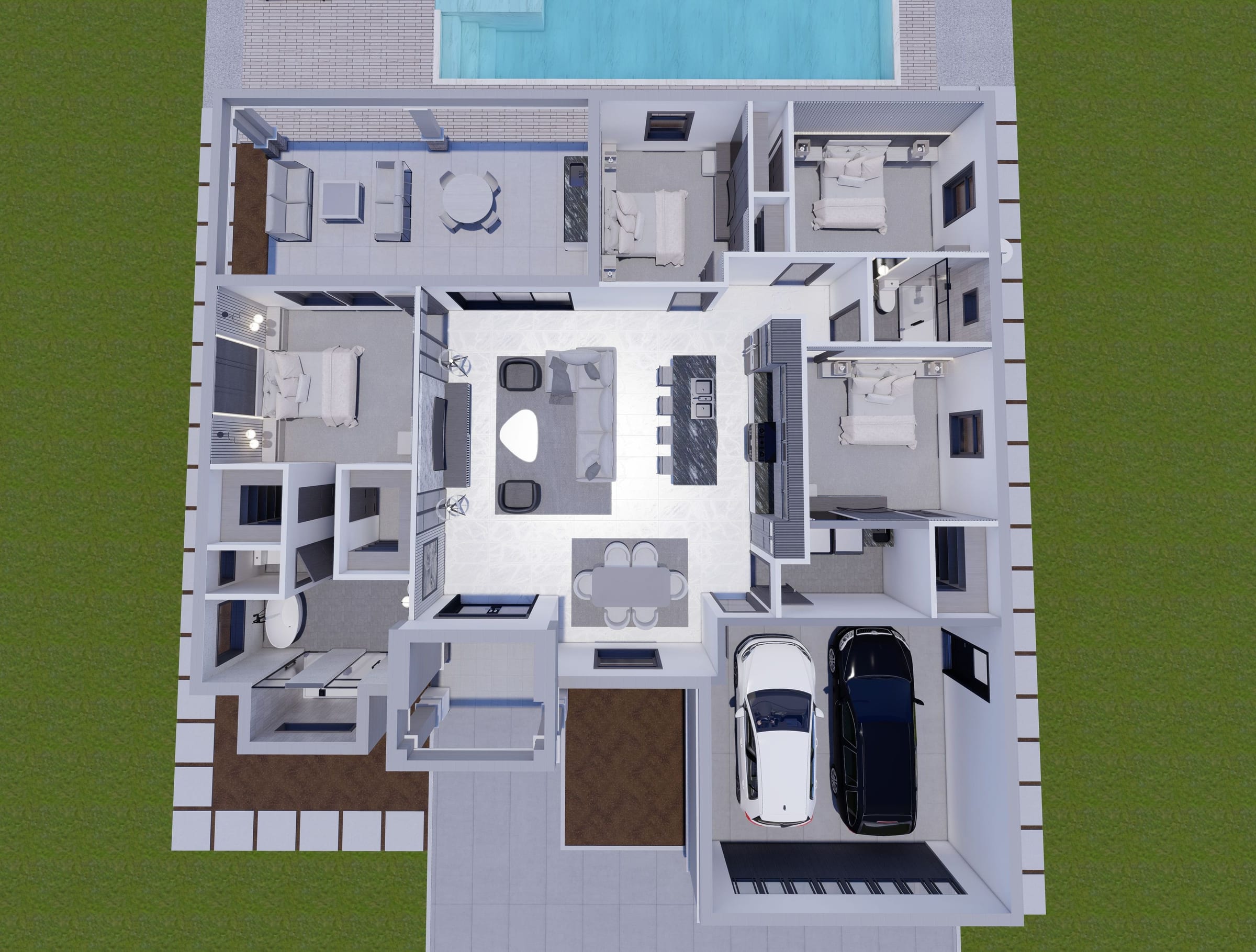 Adikia M2 3D floor plan, top-down