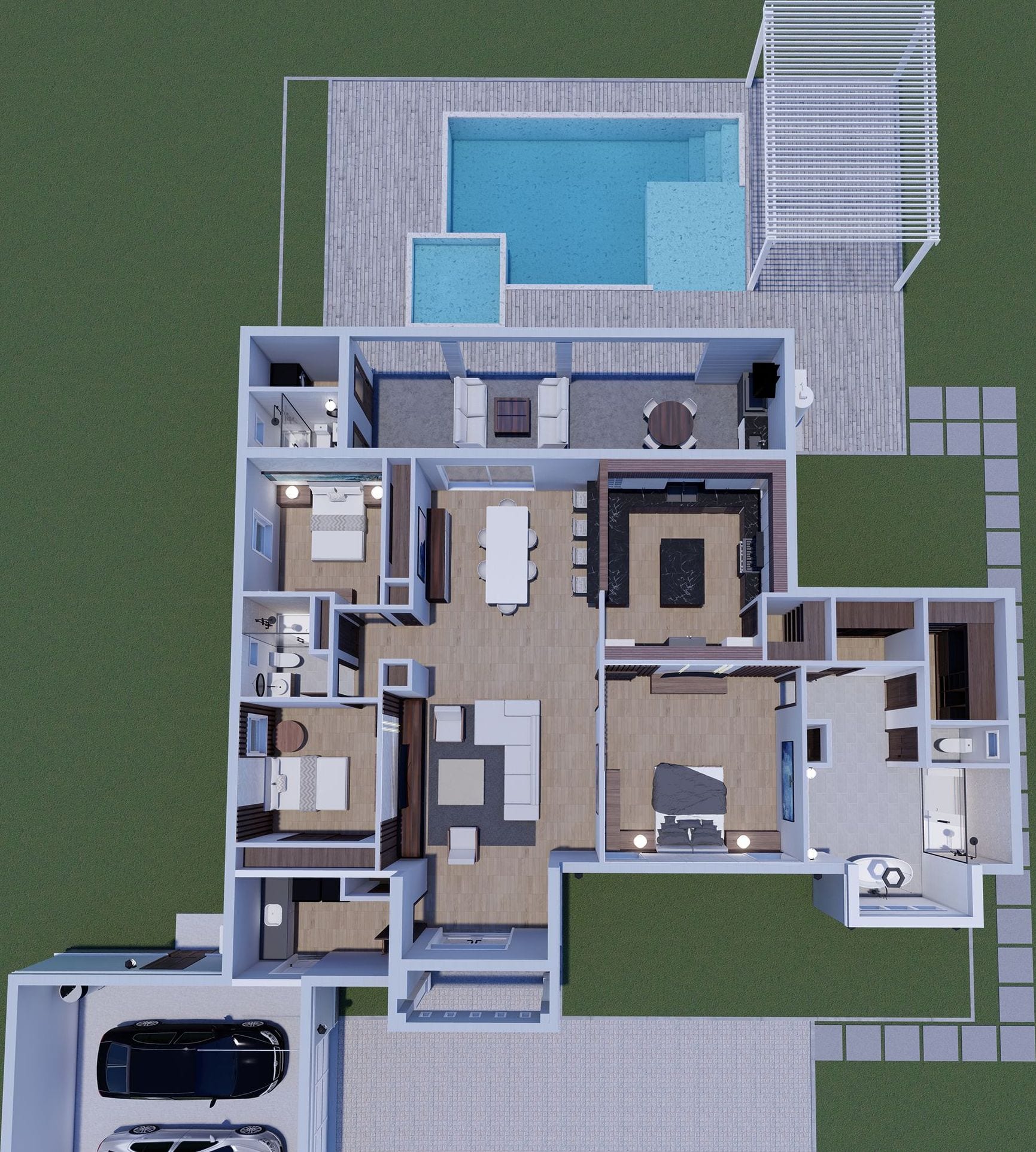 Akte 3D floor plan, top-down