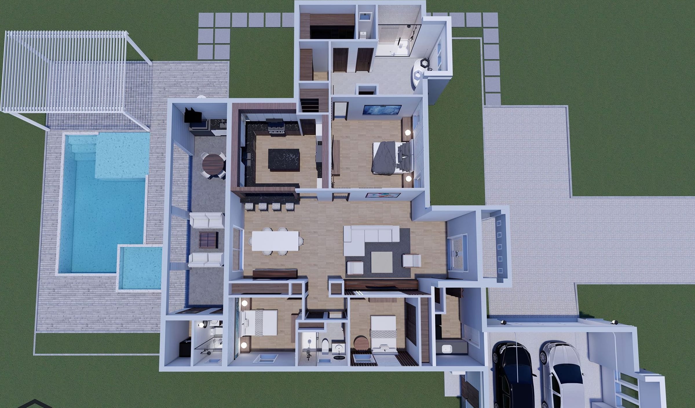 Akte 3D floor plan, side view