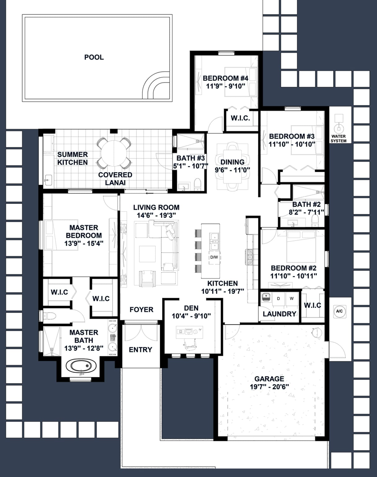 Arae 2D floor plan with dimensions