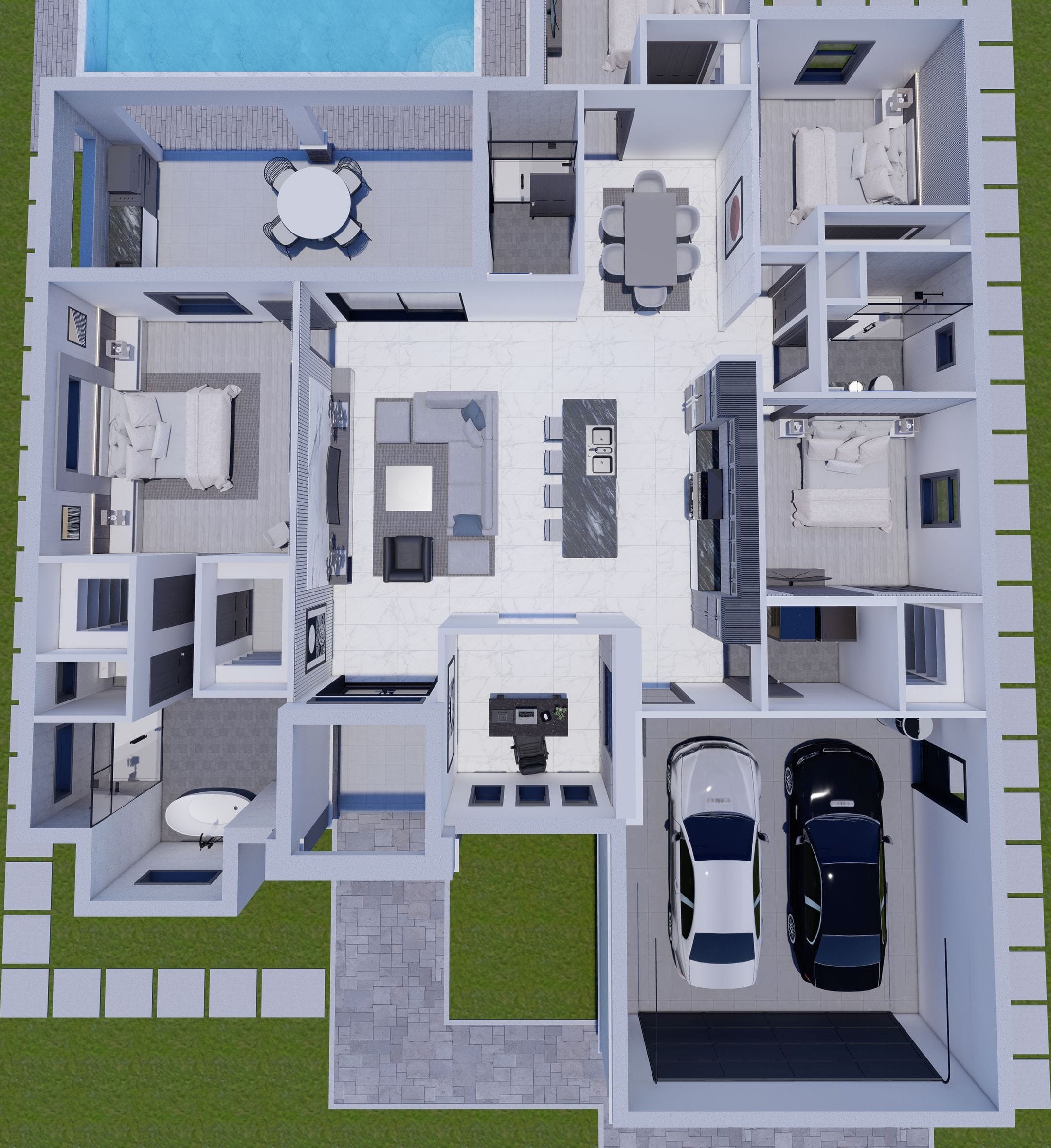 Arae 3D floor plan, top-down