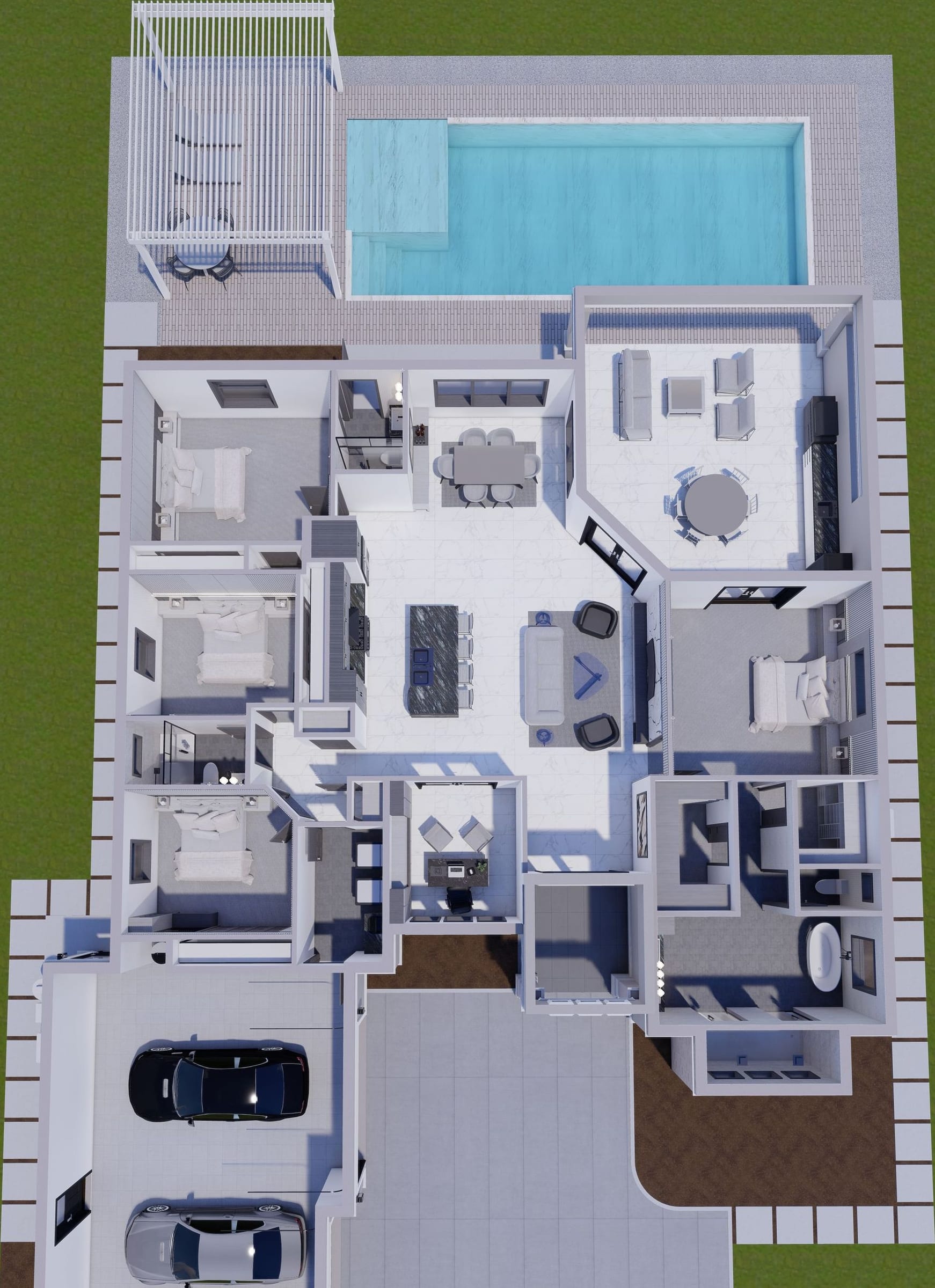 Baracoa M4 Side Garage 3D floor plan, top-down