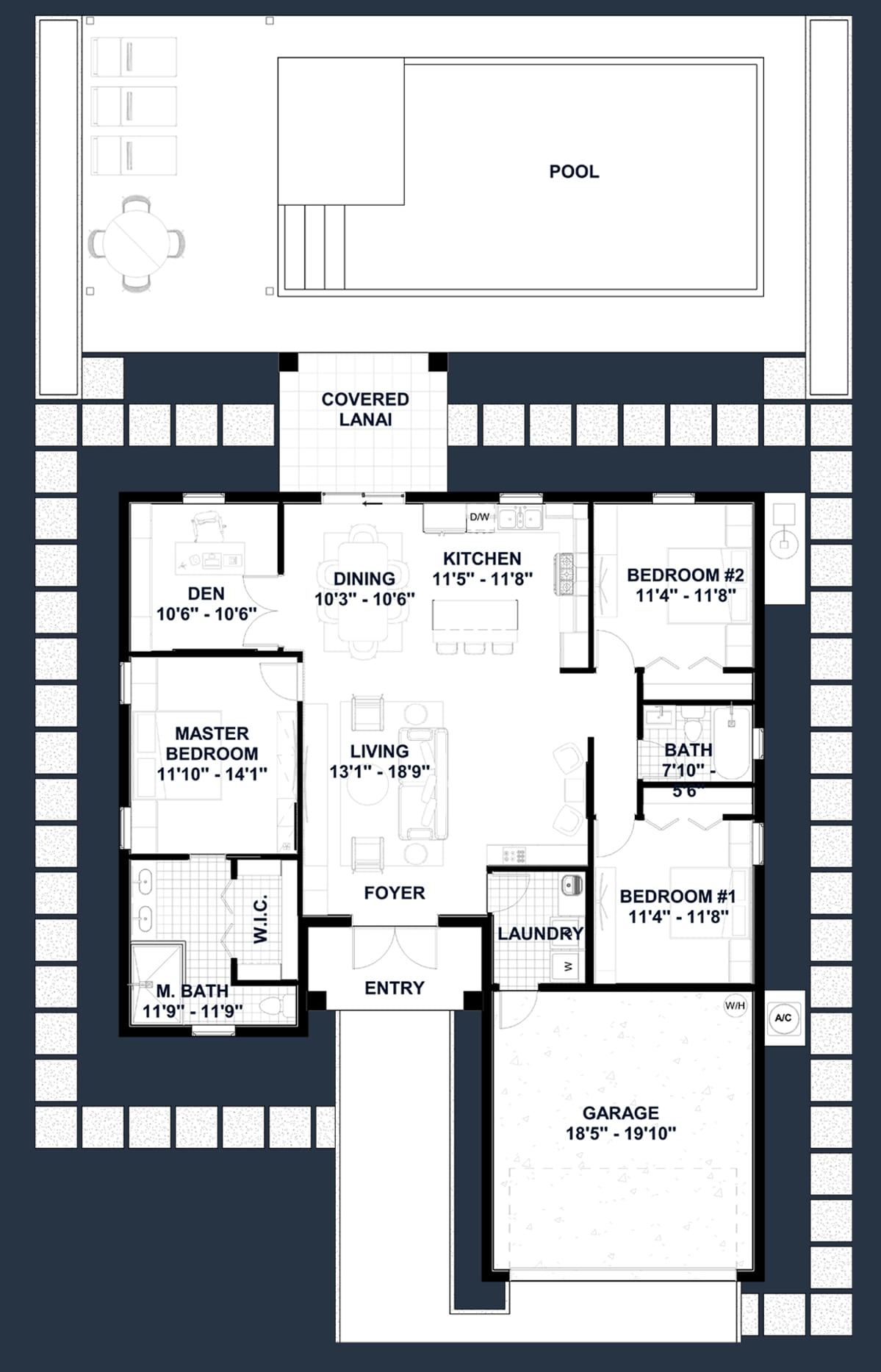Circe Op. Garage Front 2D floor plan with dimensions