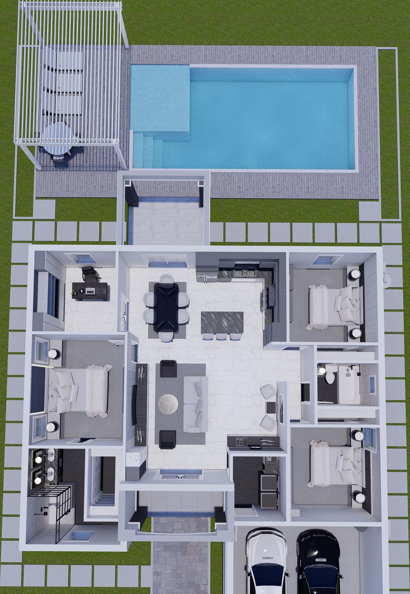 Circe Op. Garage Front 3D floor plan, top-down