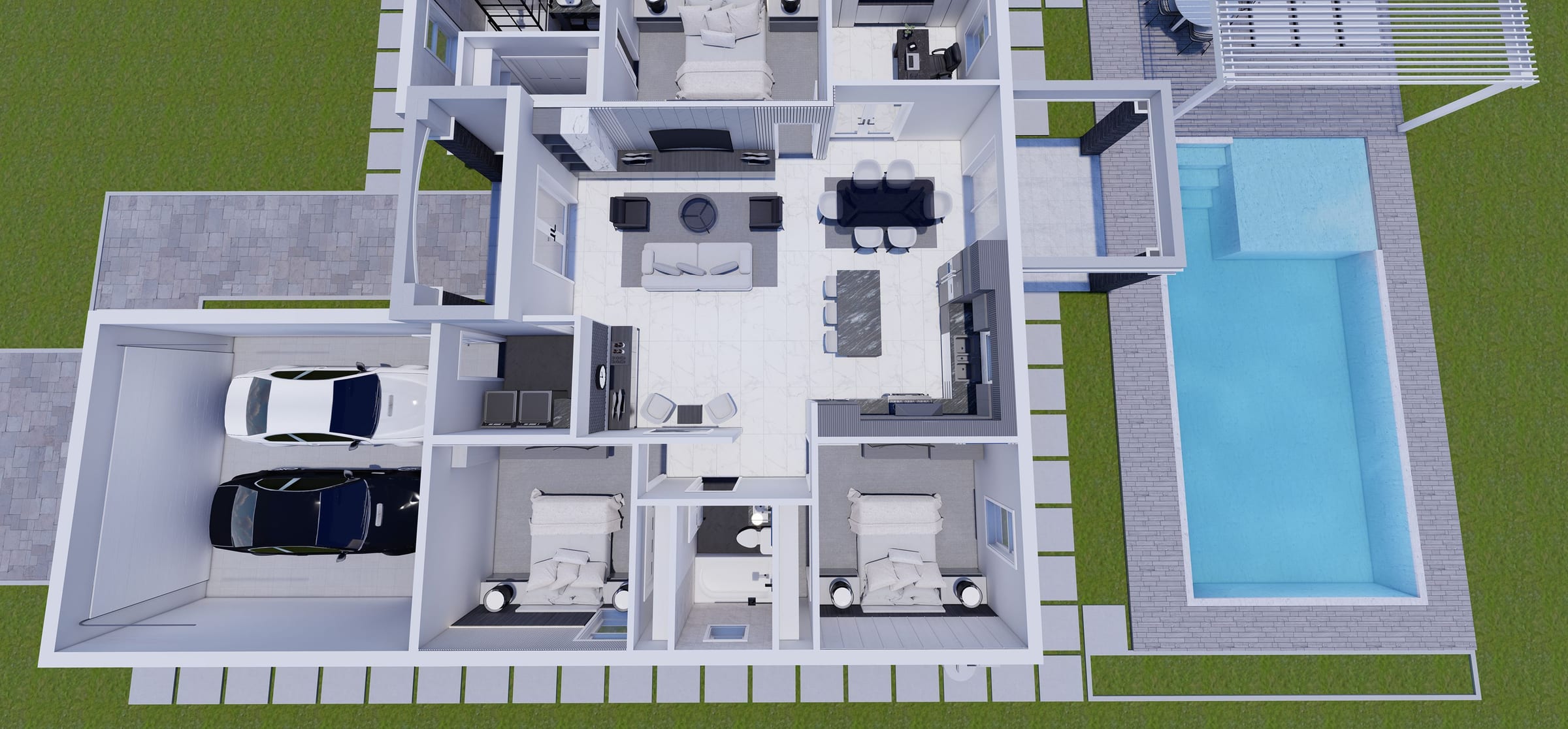 Circe Op. Garage Front 3D floor plan, side view