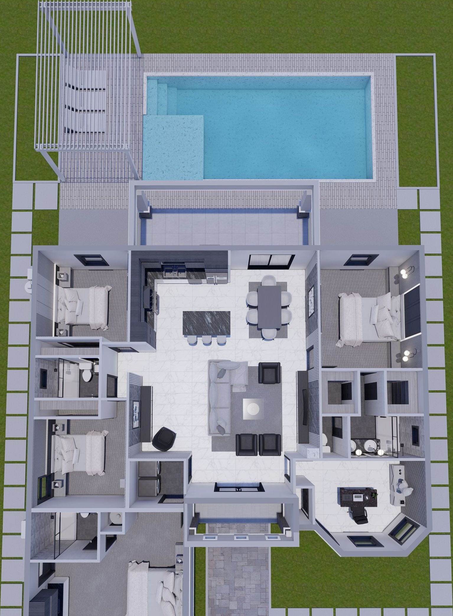 Creon M1 Lanai Extended OP1 (No Garage) 3D floor plan, top-down