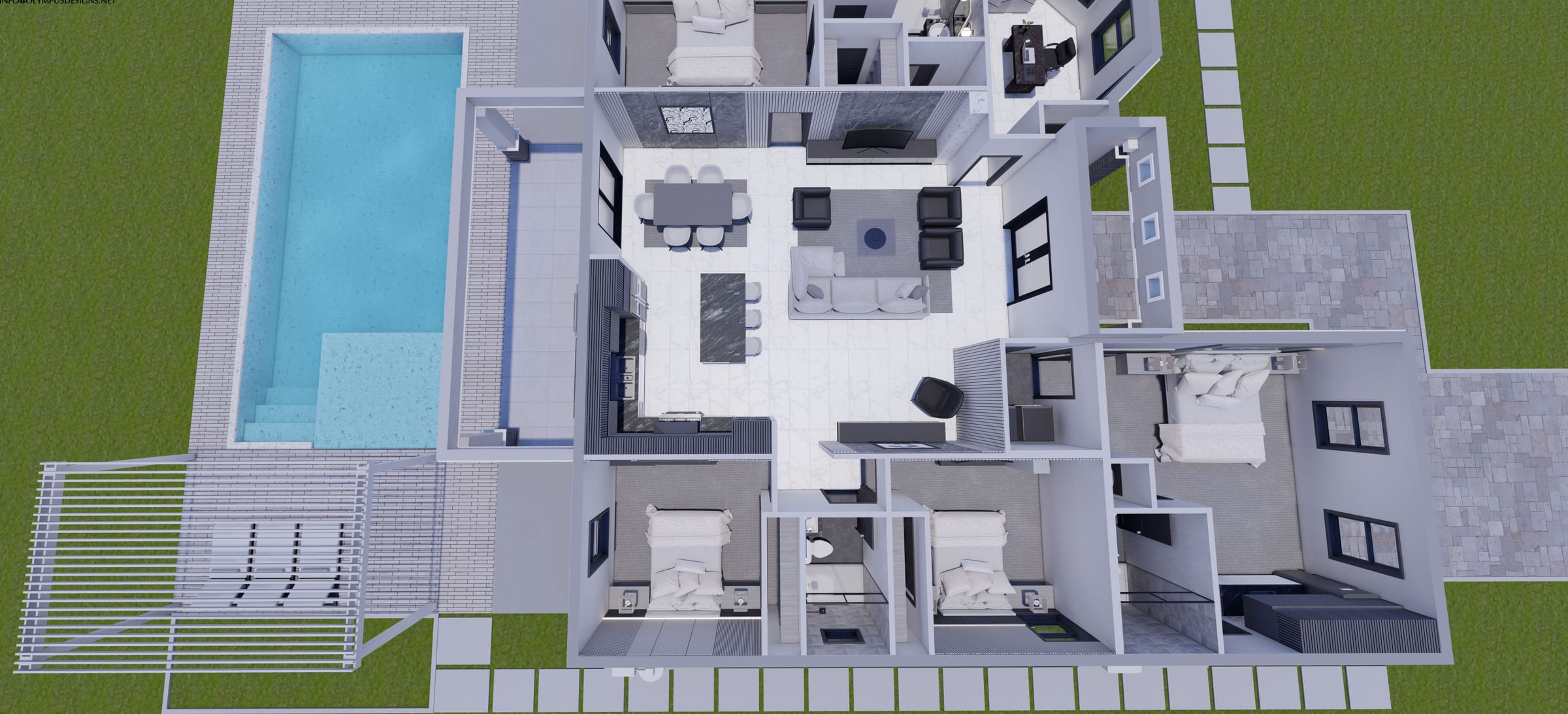 Creon M1 Lanai Extended OP1 (No Garage) 3D floor plan, side view