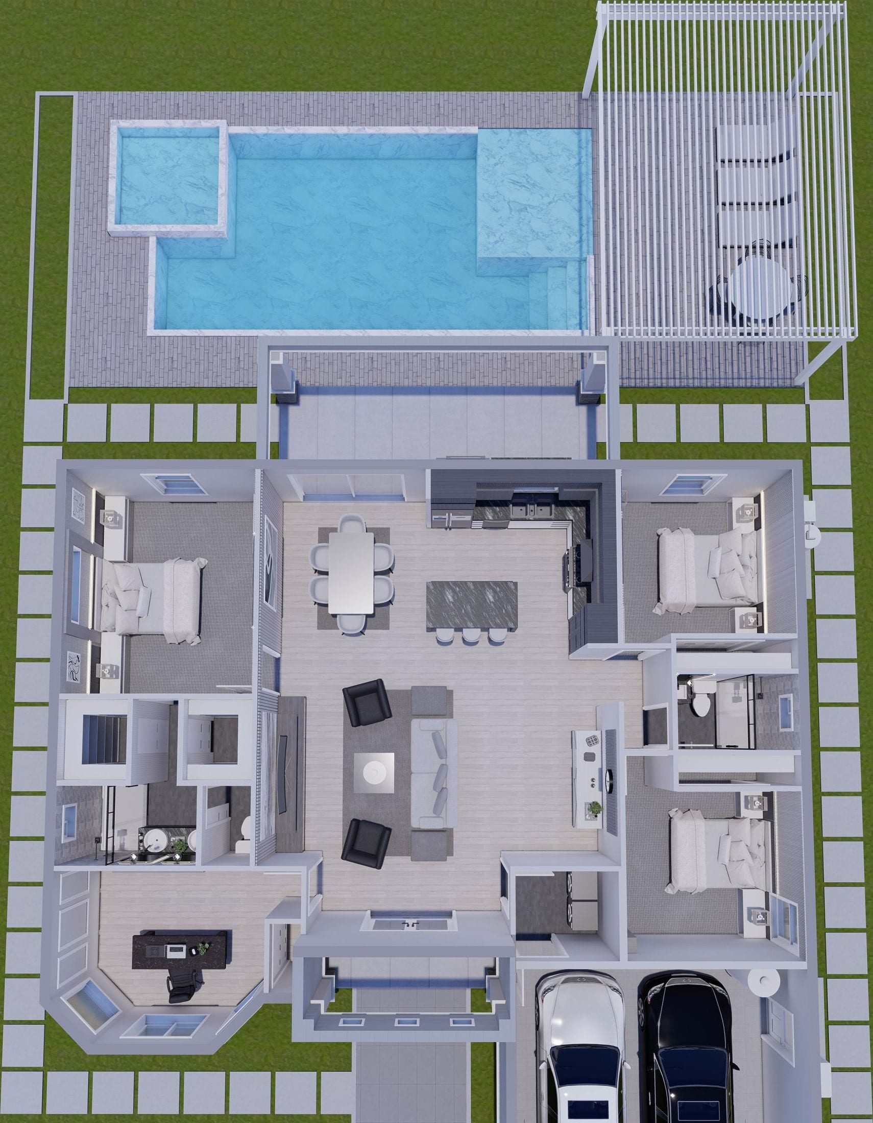 Creon M1 Lanai Extended 3D floor plan, top-down