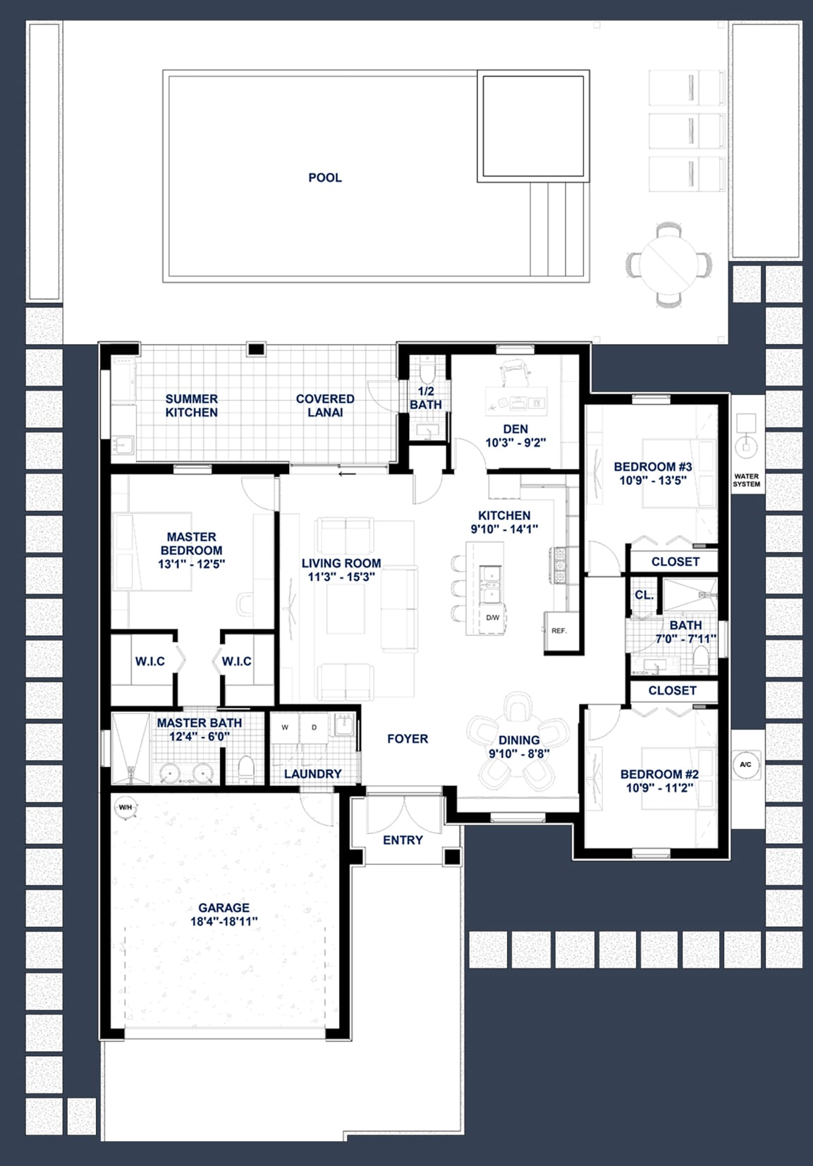 Cres M1 Lanai Extended 2D floor plan with dimensions