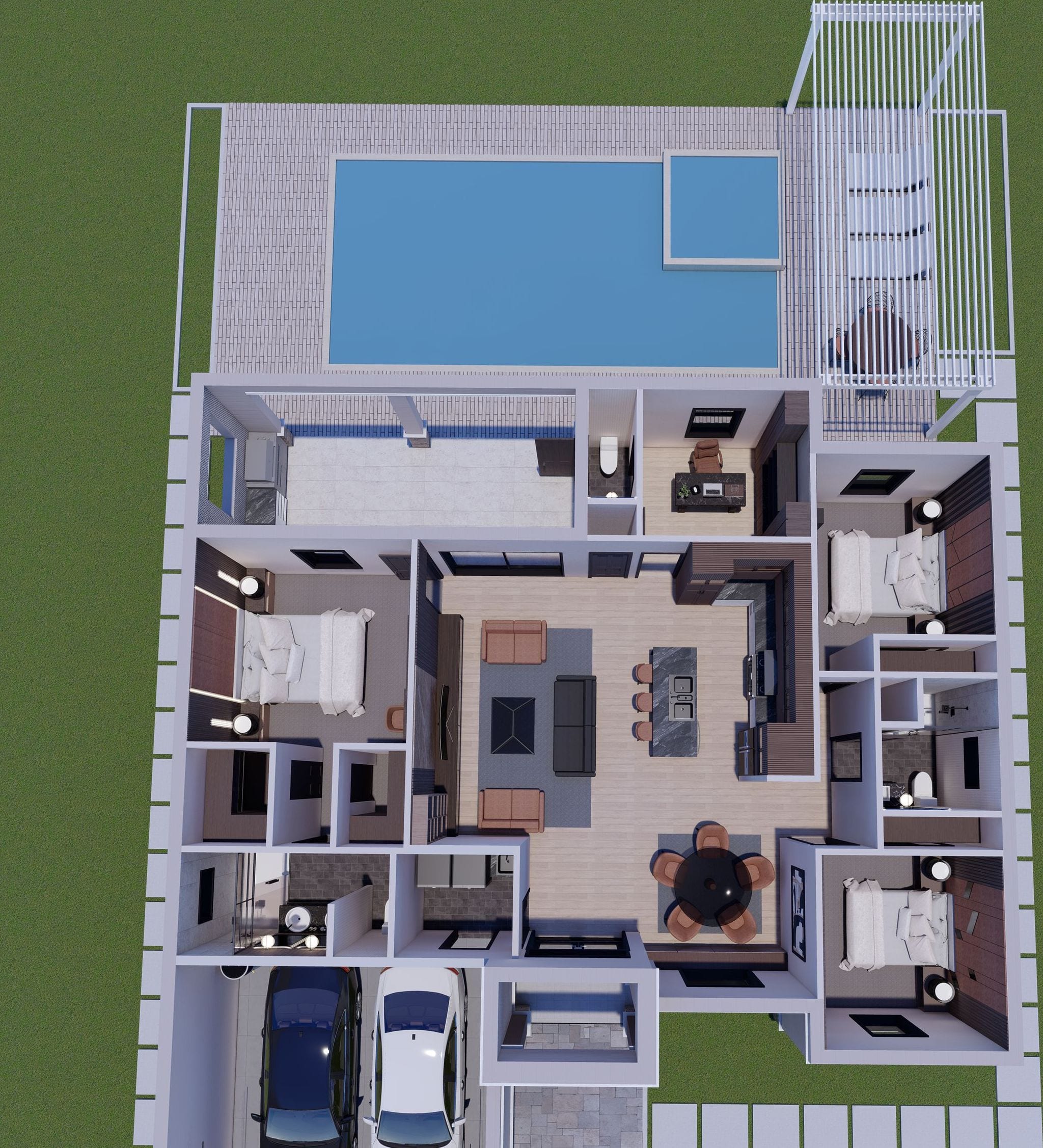 Cres M1 Lanai Extended 3D floor plan, top-down