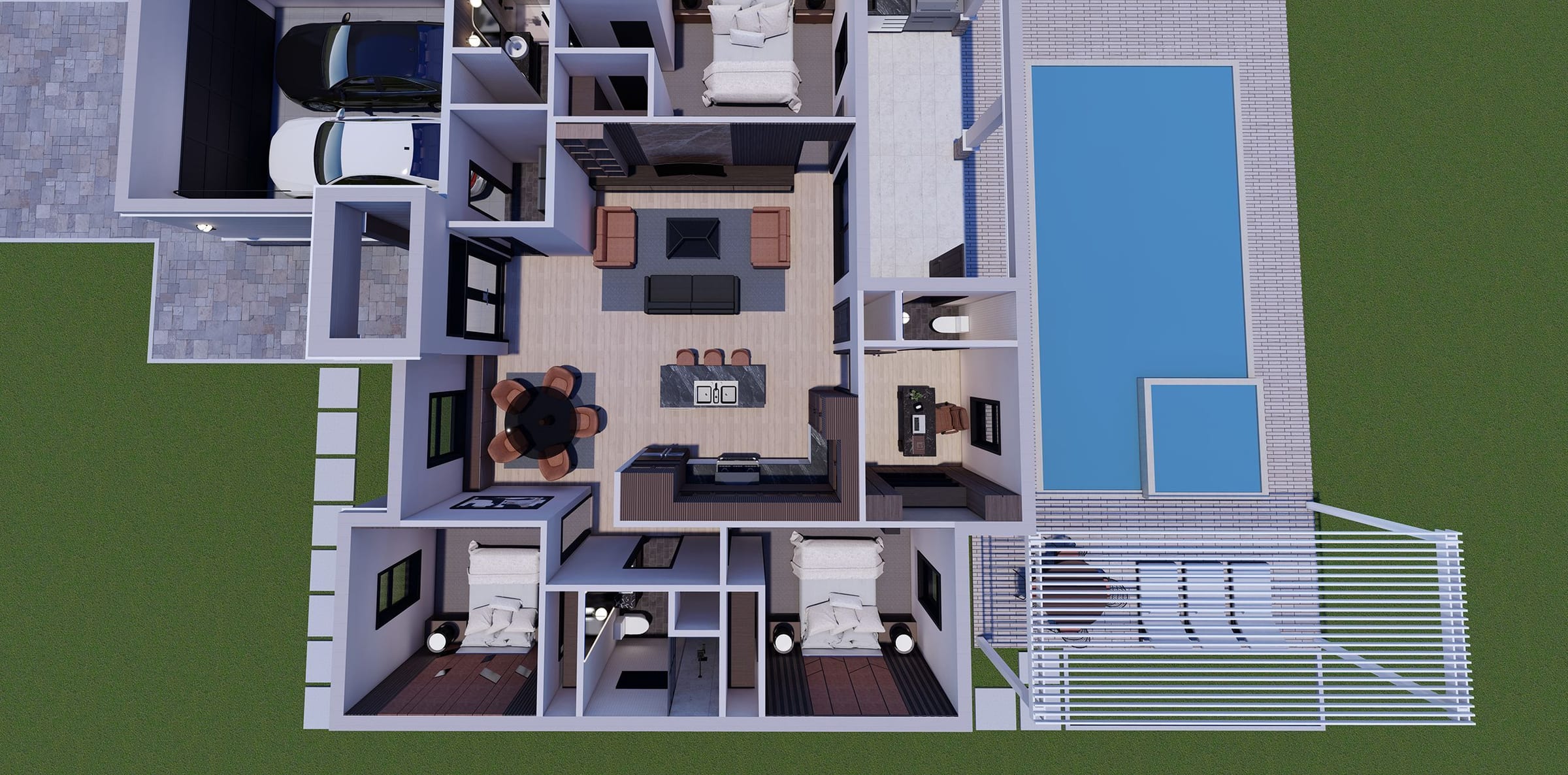 Cres M1 Lanai Extended 3D floor plan, side view