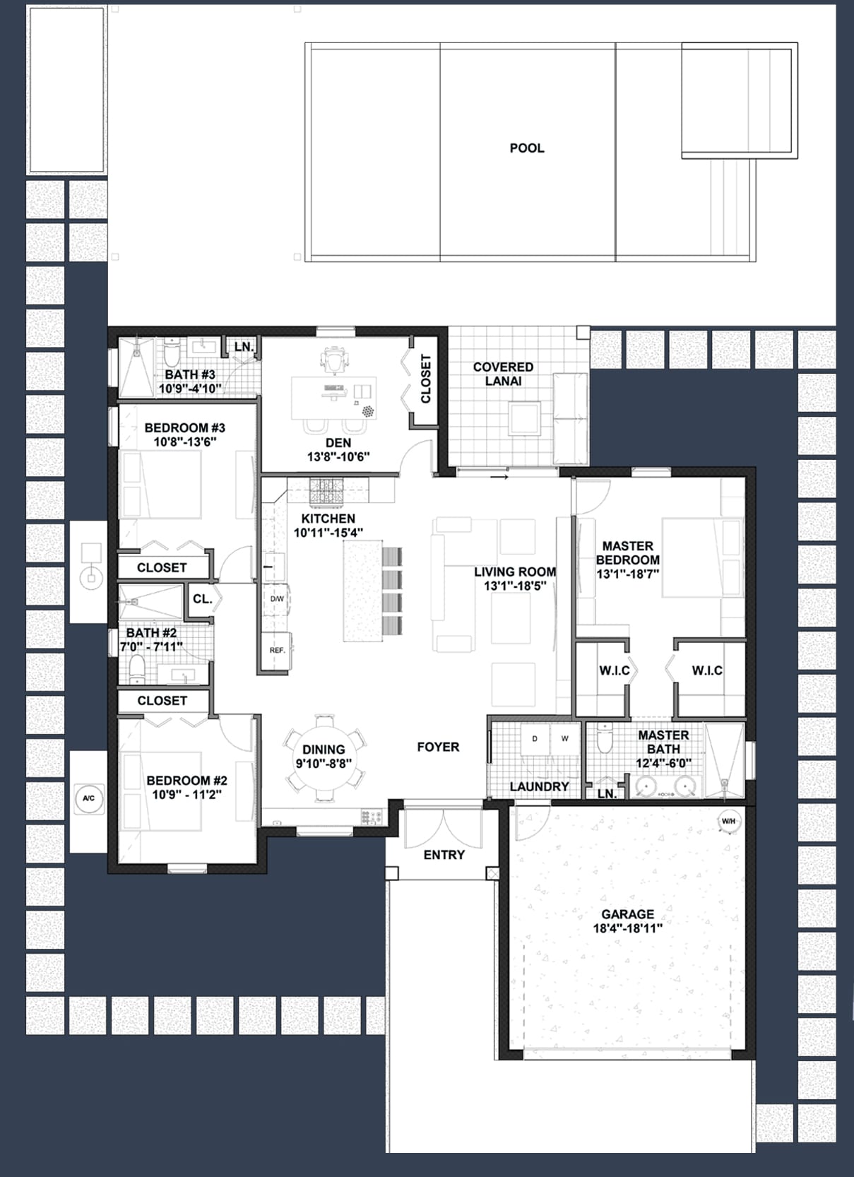 Cres M4 3 Baths 2D floor plan with dimensions