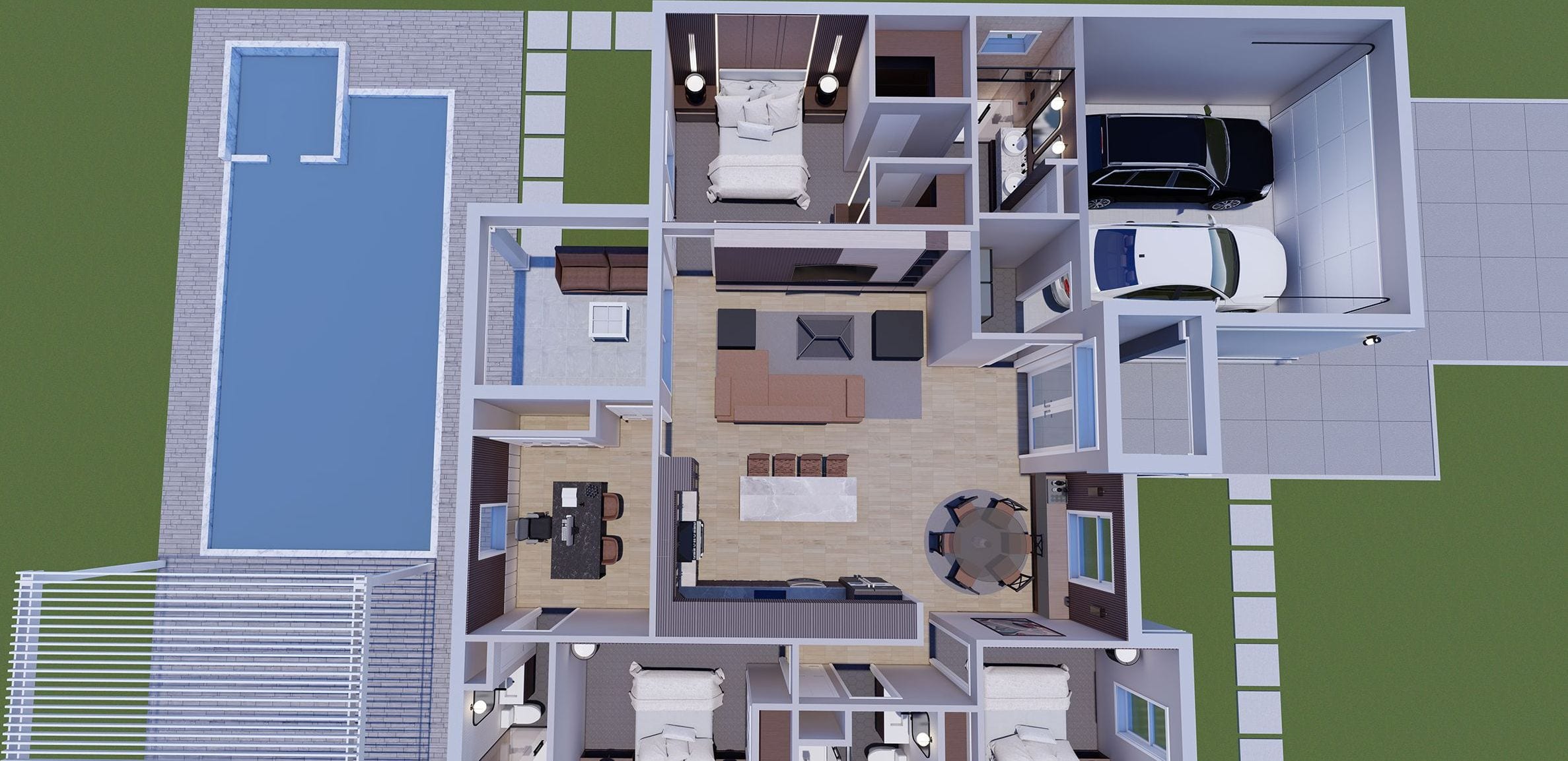 Cres M4 3 Baths 3D floor plan, side view