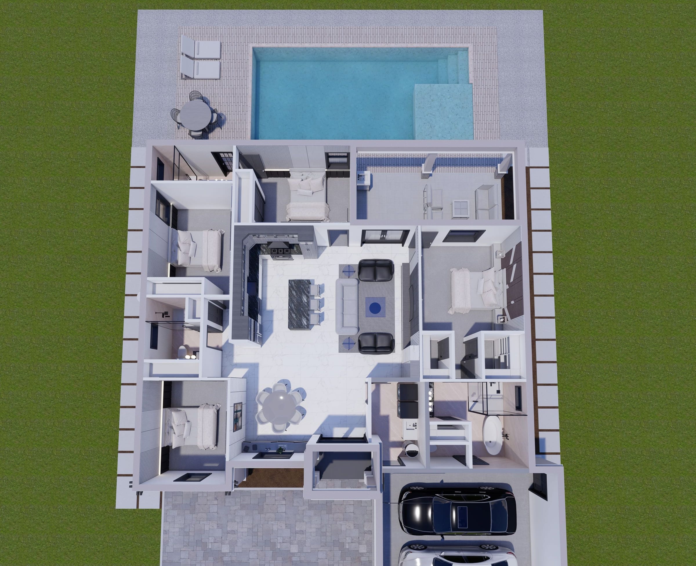 Cres M8 Side Garage 3D floor plan, top-down