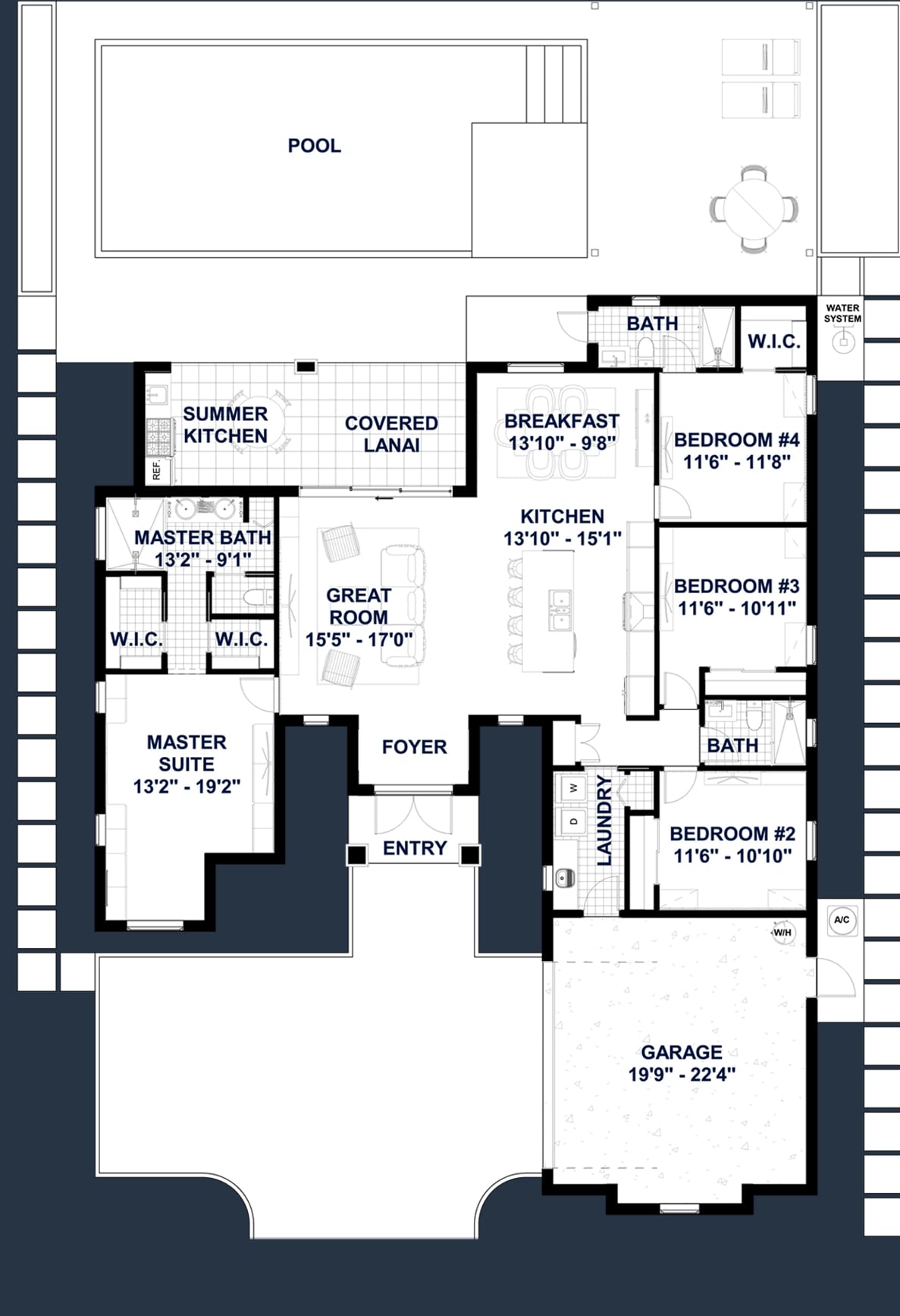 Dryades M2 2D floor plan with dimensions