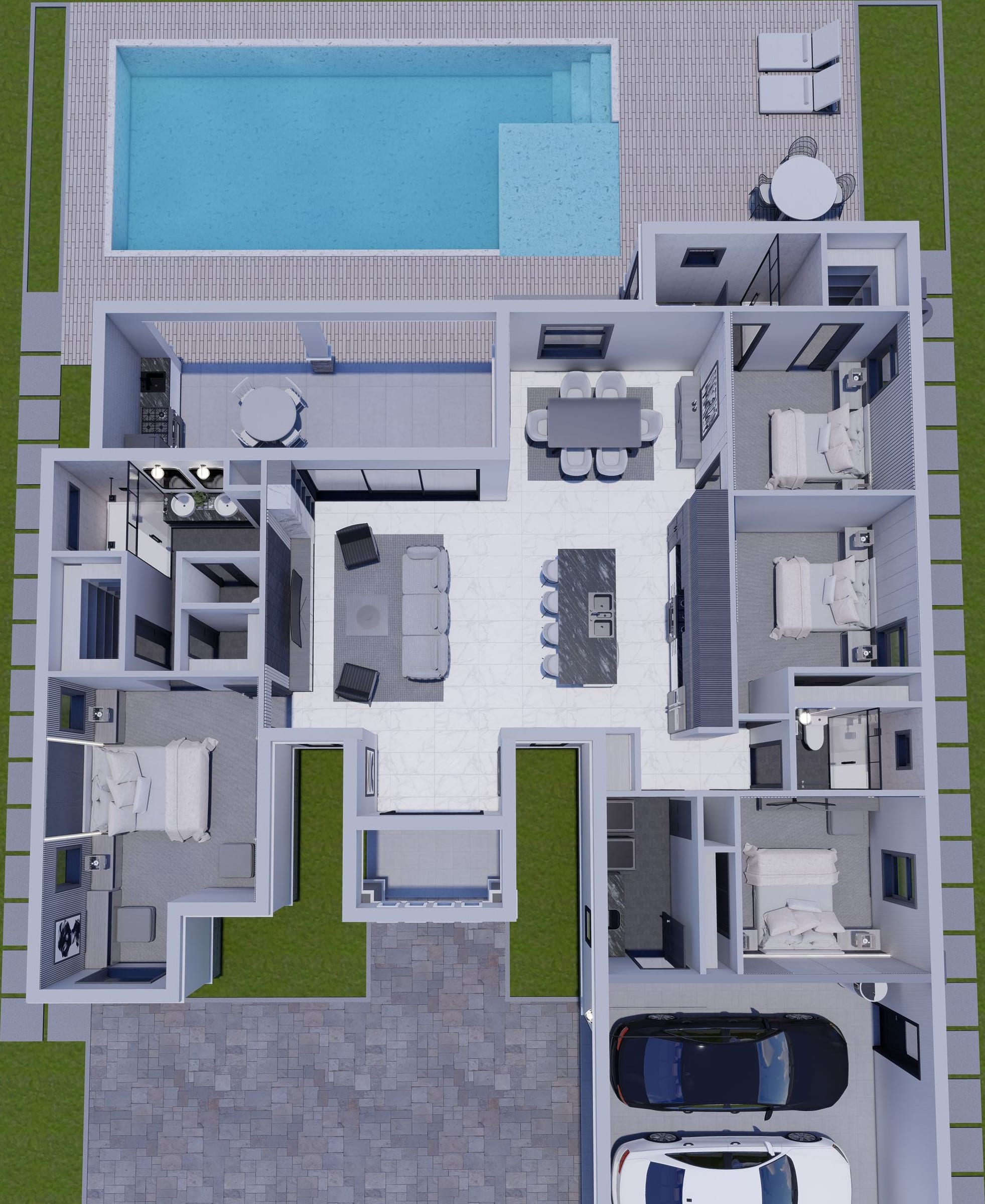 Dryades M2 3D floor plan, top-down