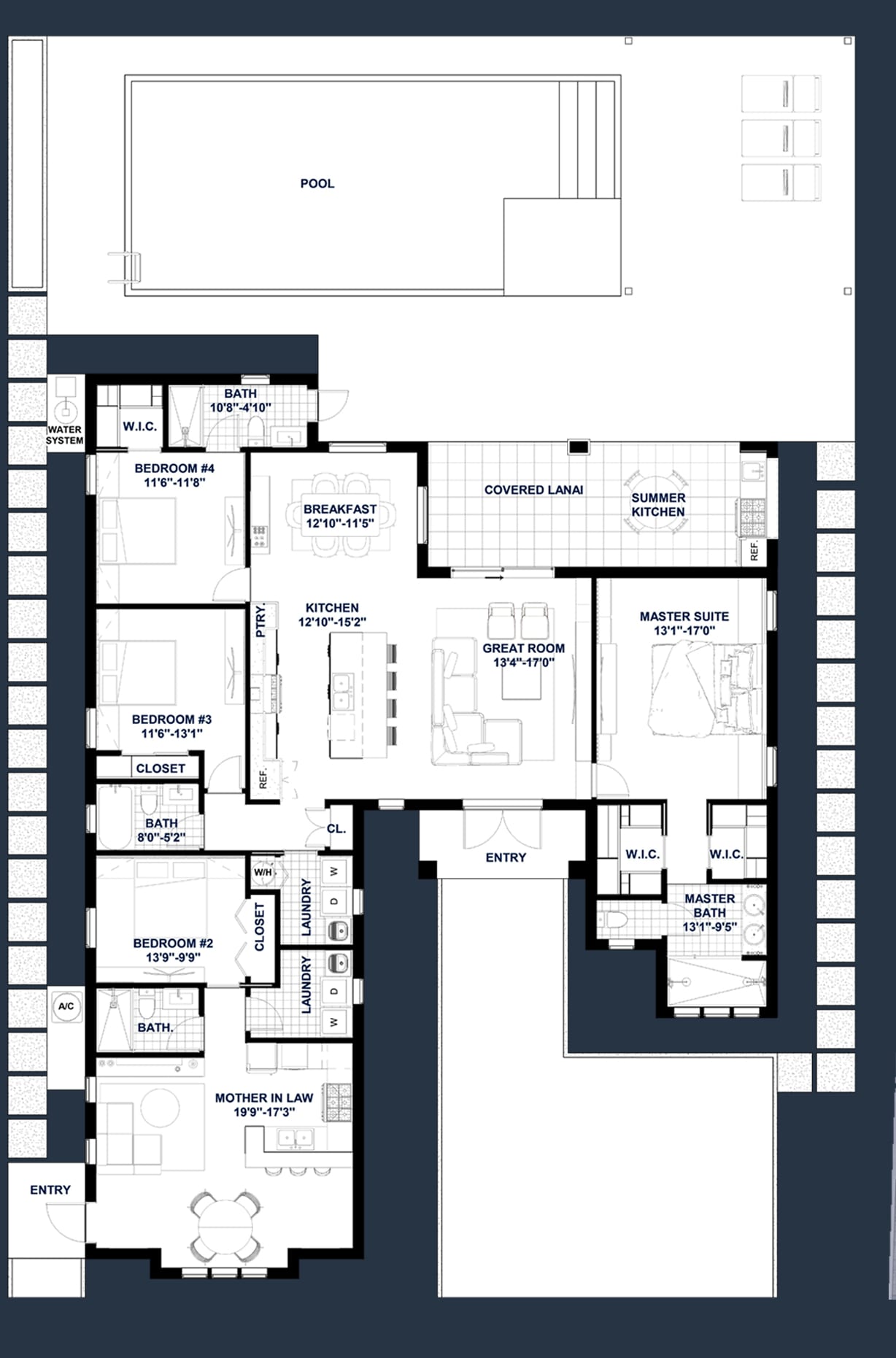 Dryades No Garage 2D floor plan with dimensions