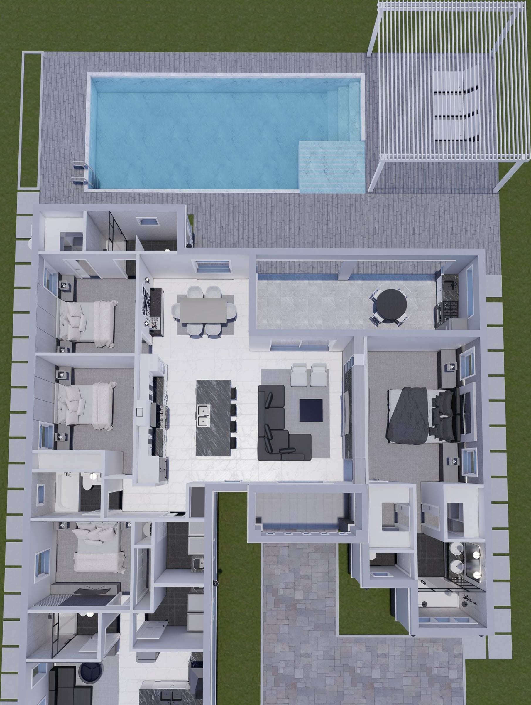 Dryades No Garage 3D floor plan, top-down