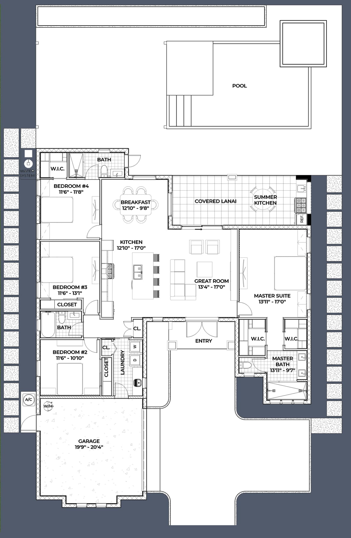 Dryades 2D floor plan with dimensions
