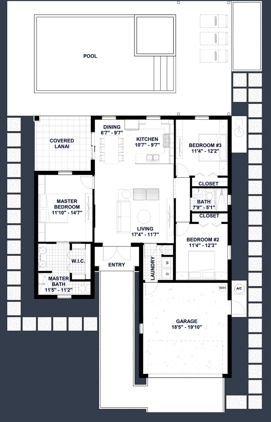 Gaia OP2 Garage Front 2D floor plan with dimensions
