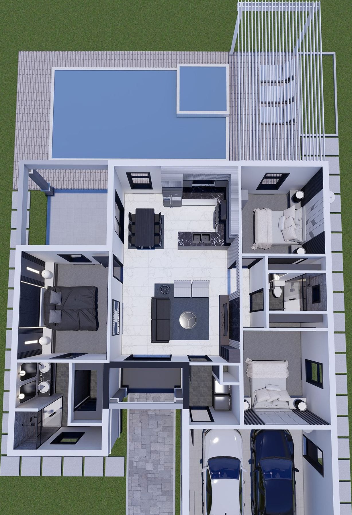 Gaia OP2 Garage Front 3D floor plan, top-down