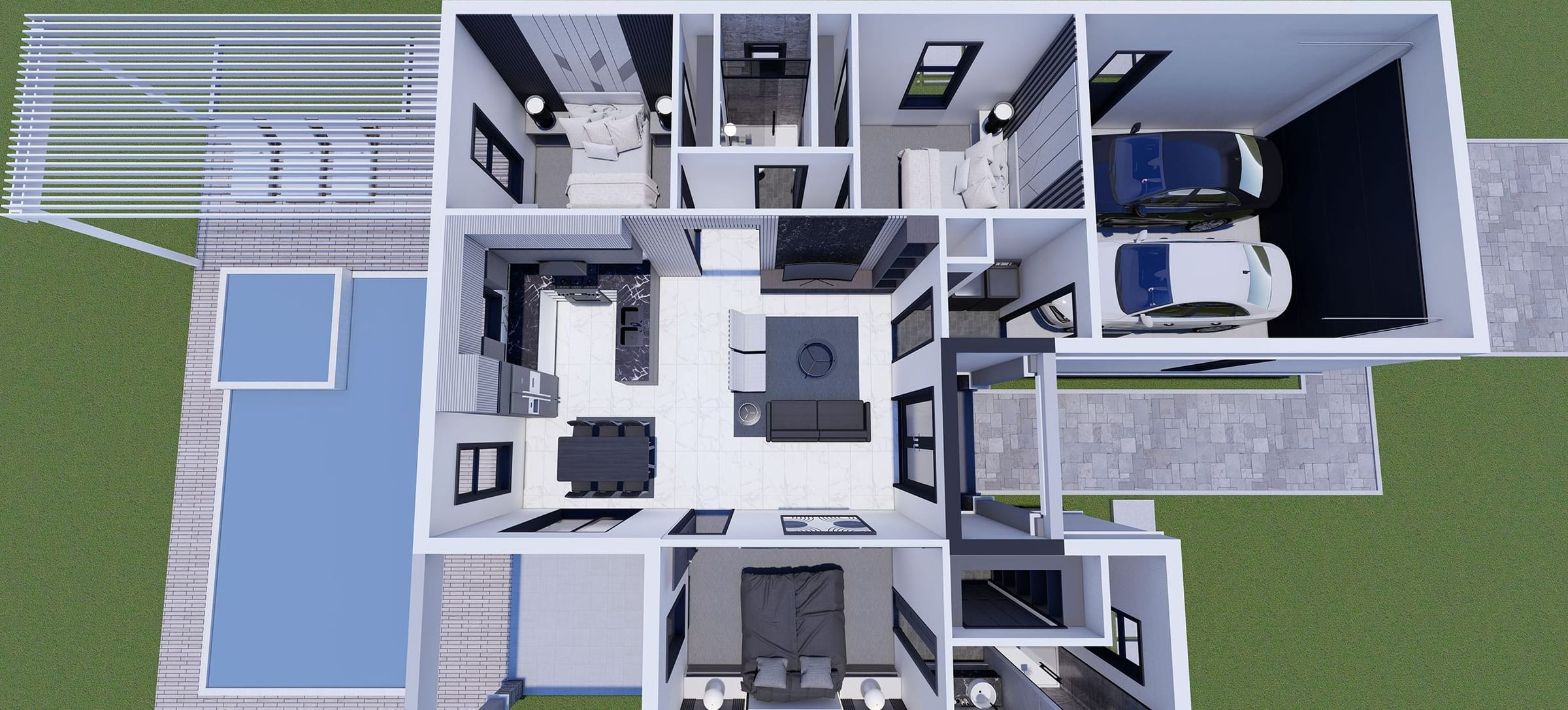 Gaia OP2 Garage Front 3D floor plan, side view