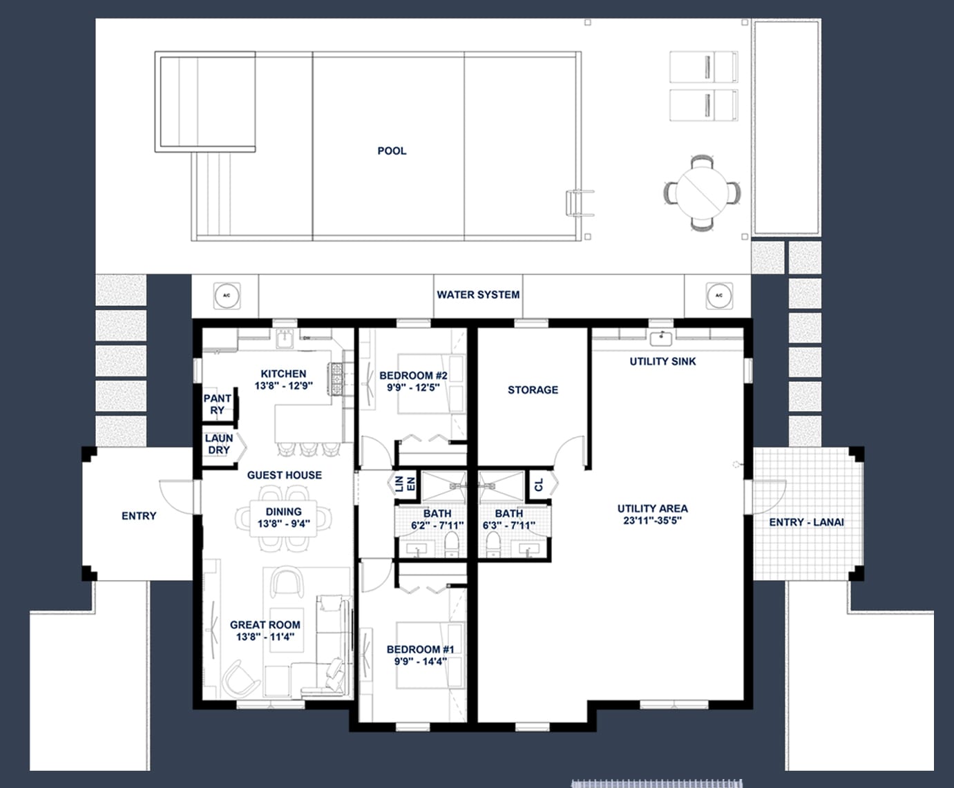 Guest House Double 864 2D floor plan with dimensions