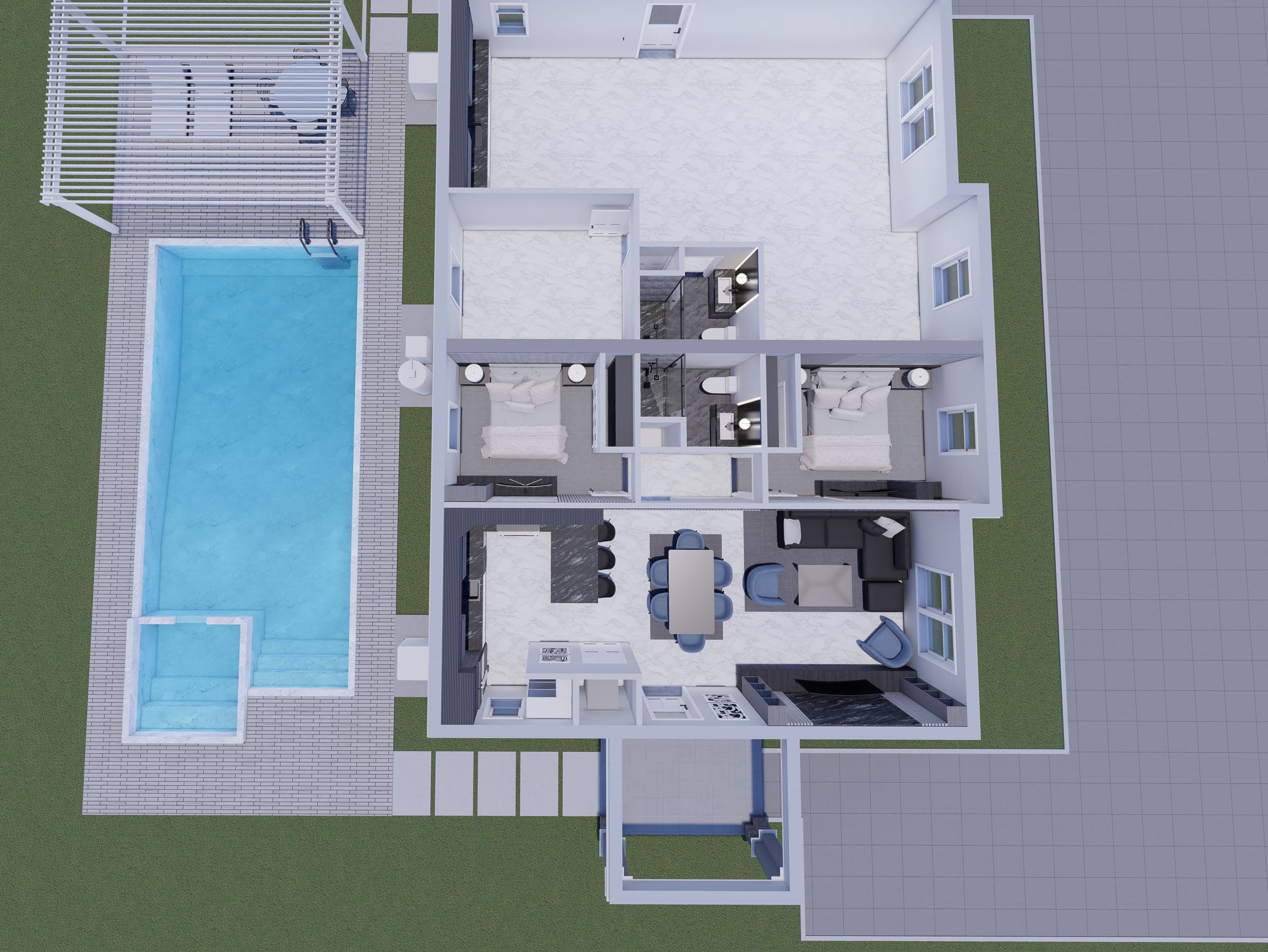 Guest House Double 864 3D floor plan, side view