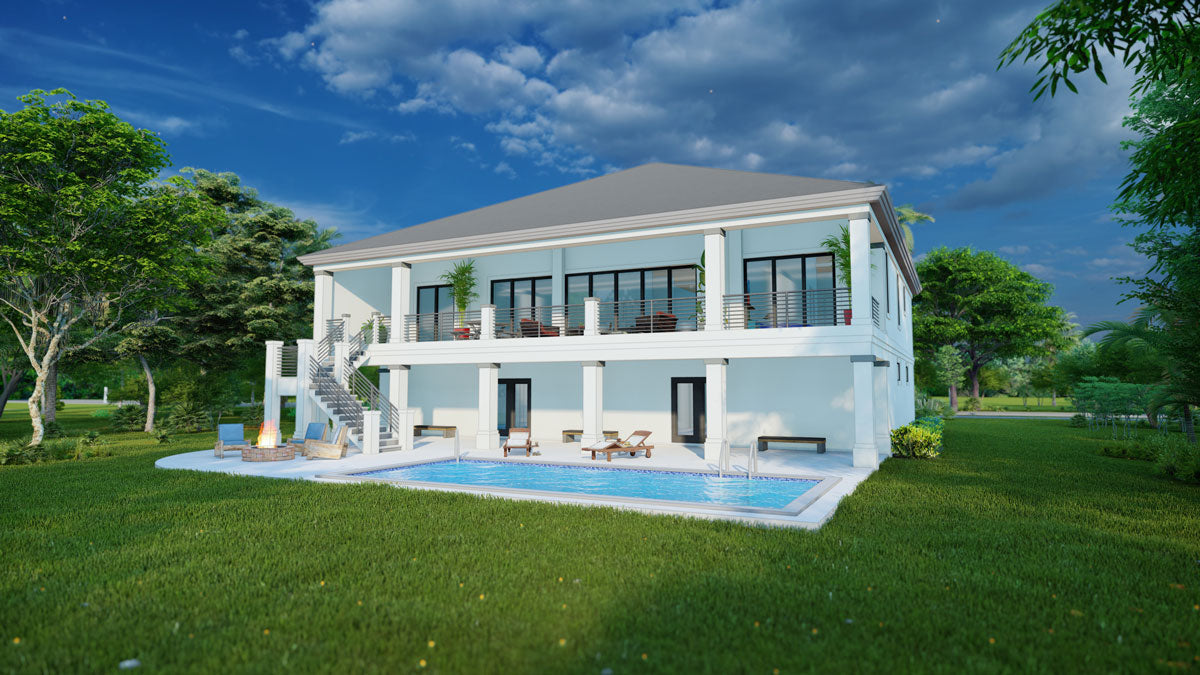 Haven rear elevation with pool and patio