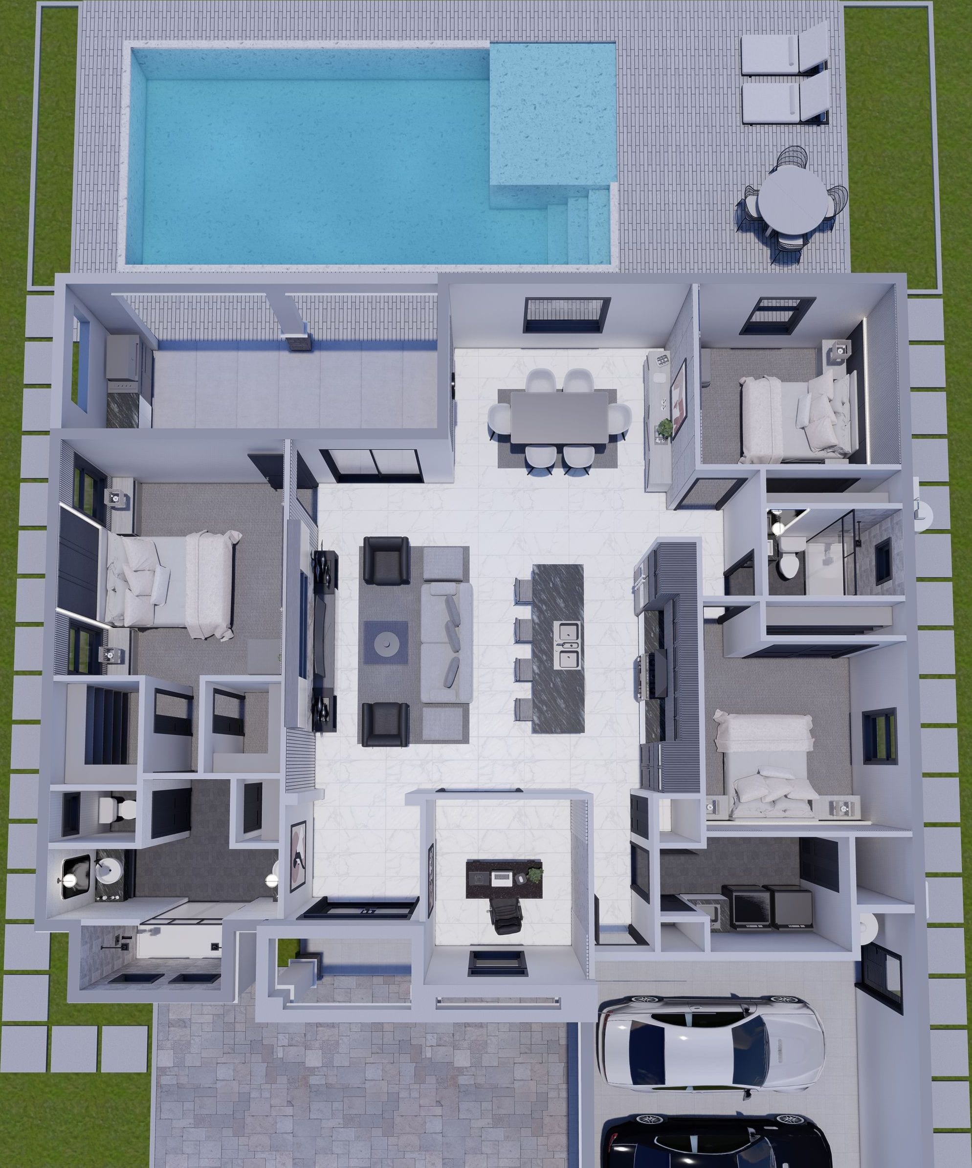 Hebe M1 (Extended Dining) 3D floor plan, top-down