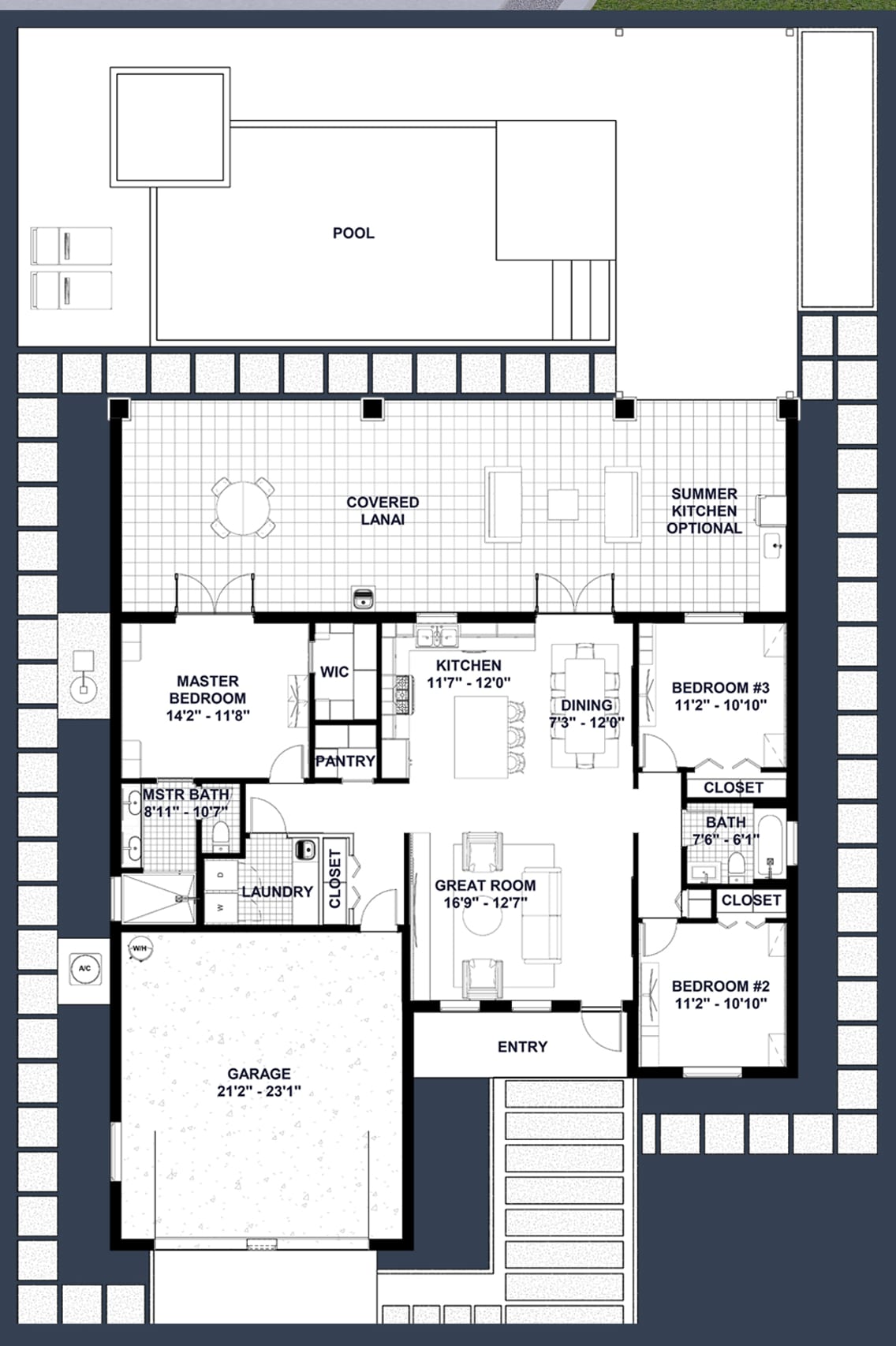 Hedone 2D floor plan with dimensions