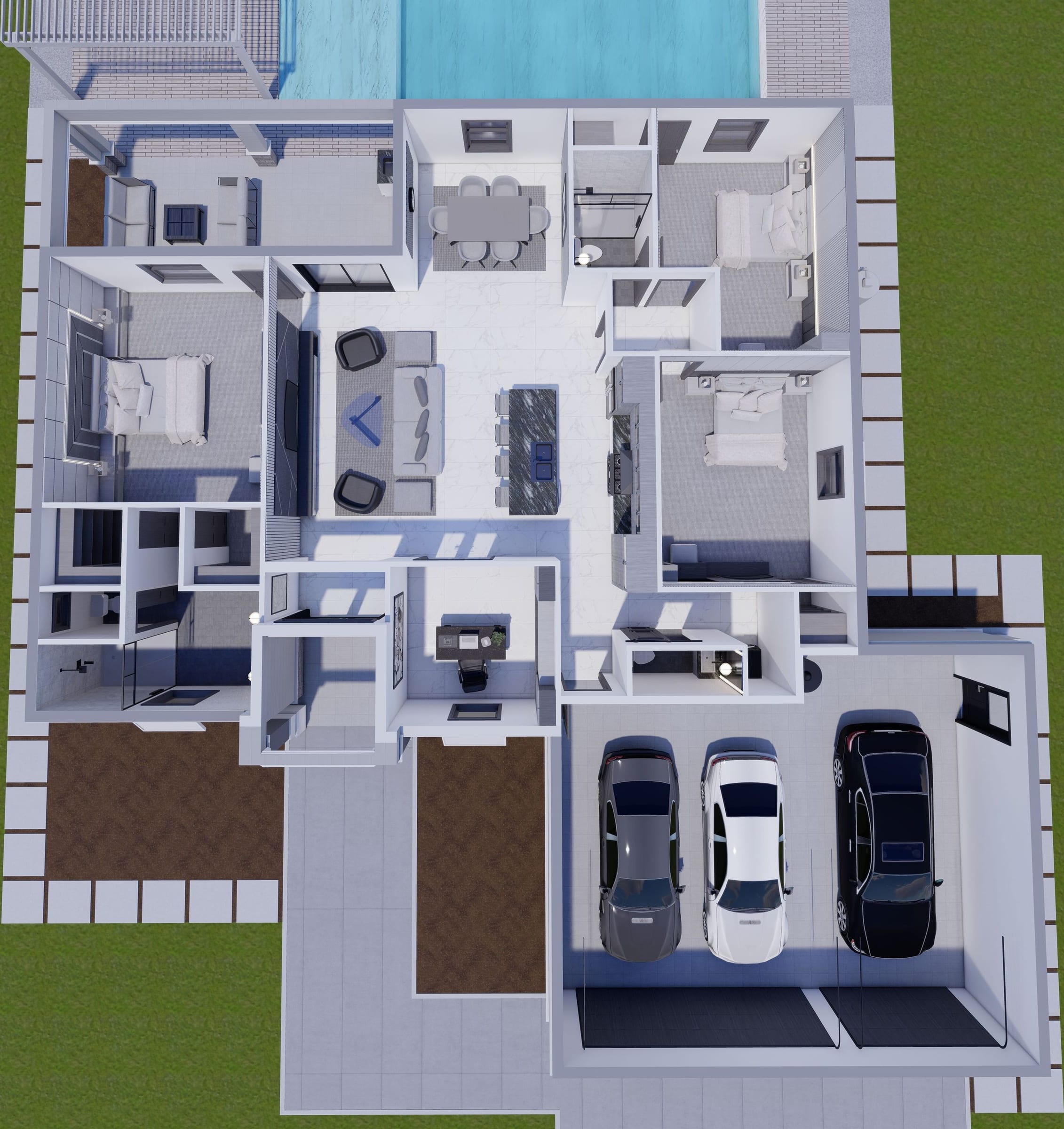 Heracles M2 Op 3 Car Garage 3D floor plan, top-down