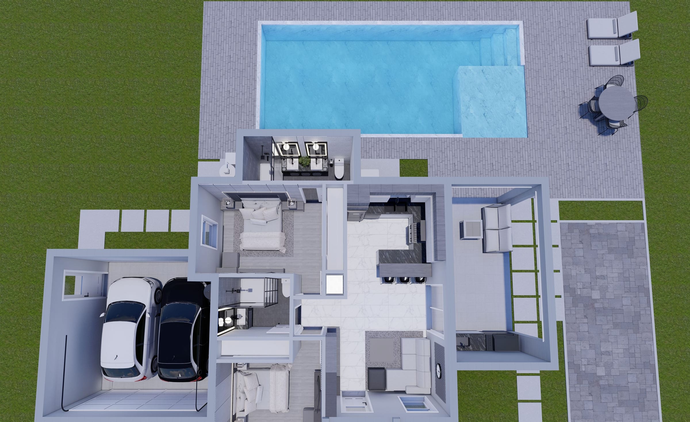 Iolau OP1 (Enclosed Garage) 3D floor plan, top-down