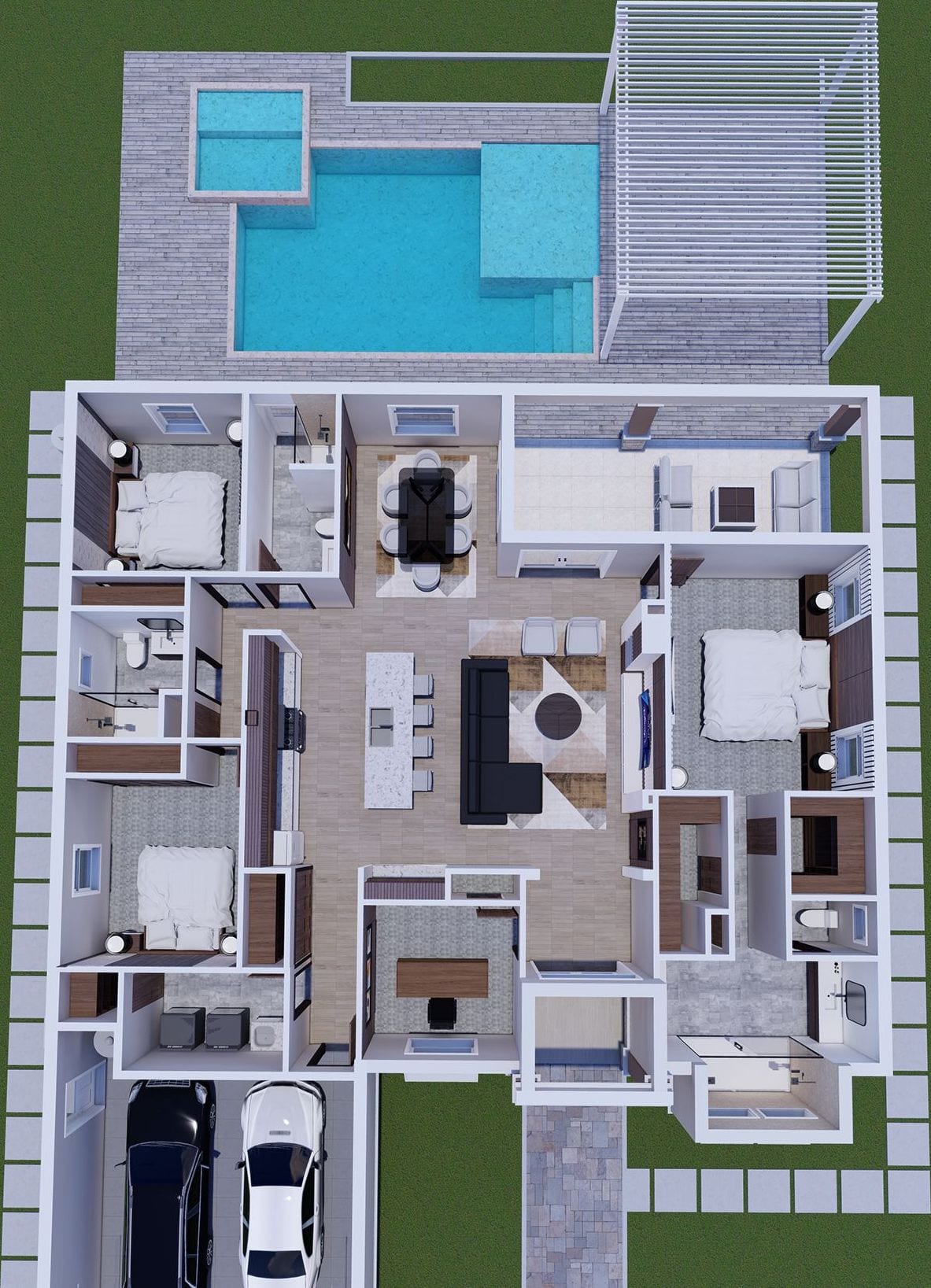 Myles M1 3D floor plan, top-down