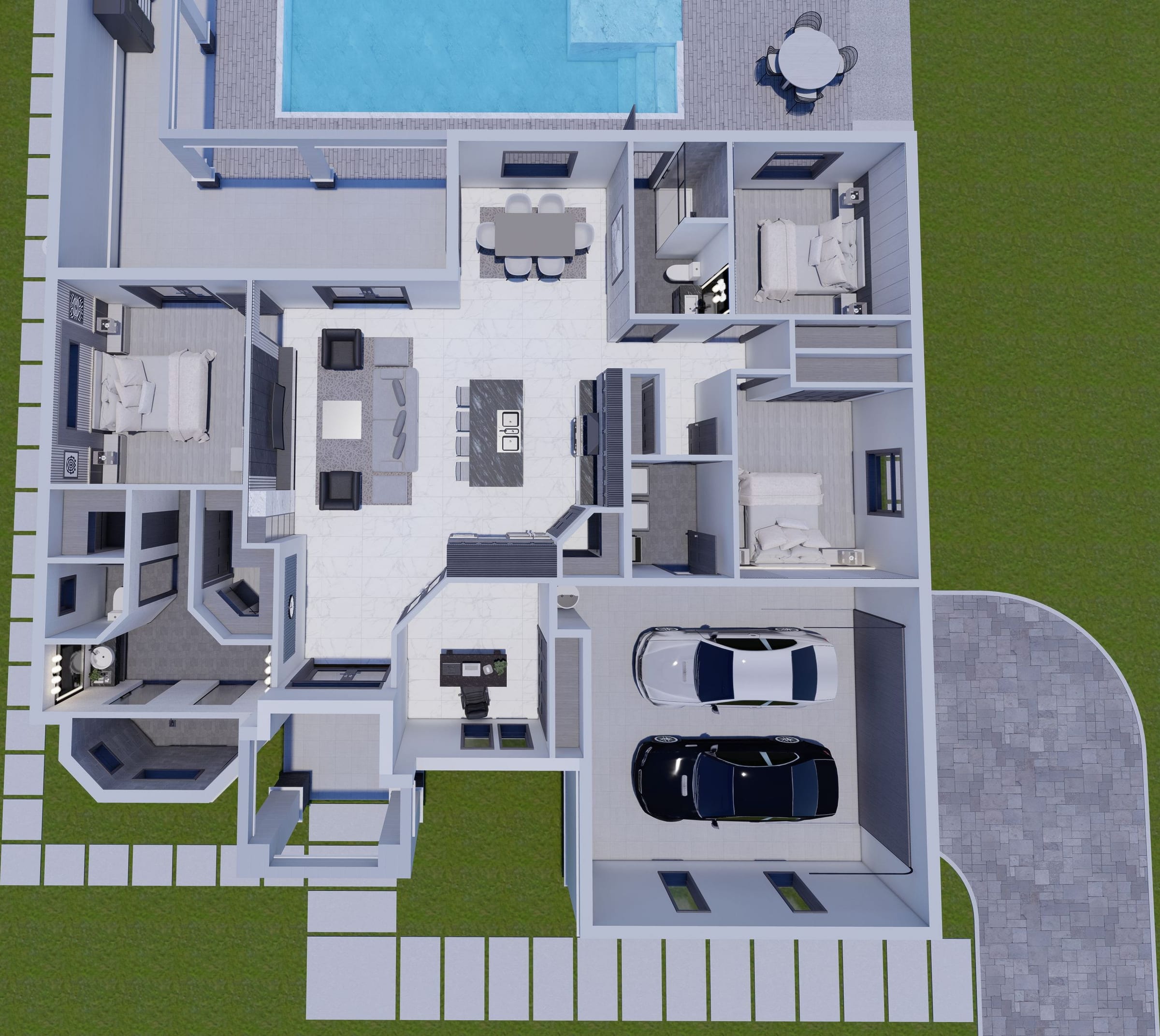 Nilus M1 (Summer Kitchen Extension) 3D floor plan, top-down