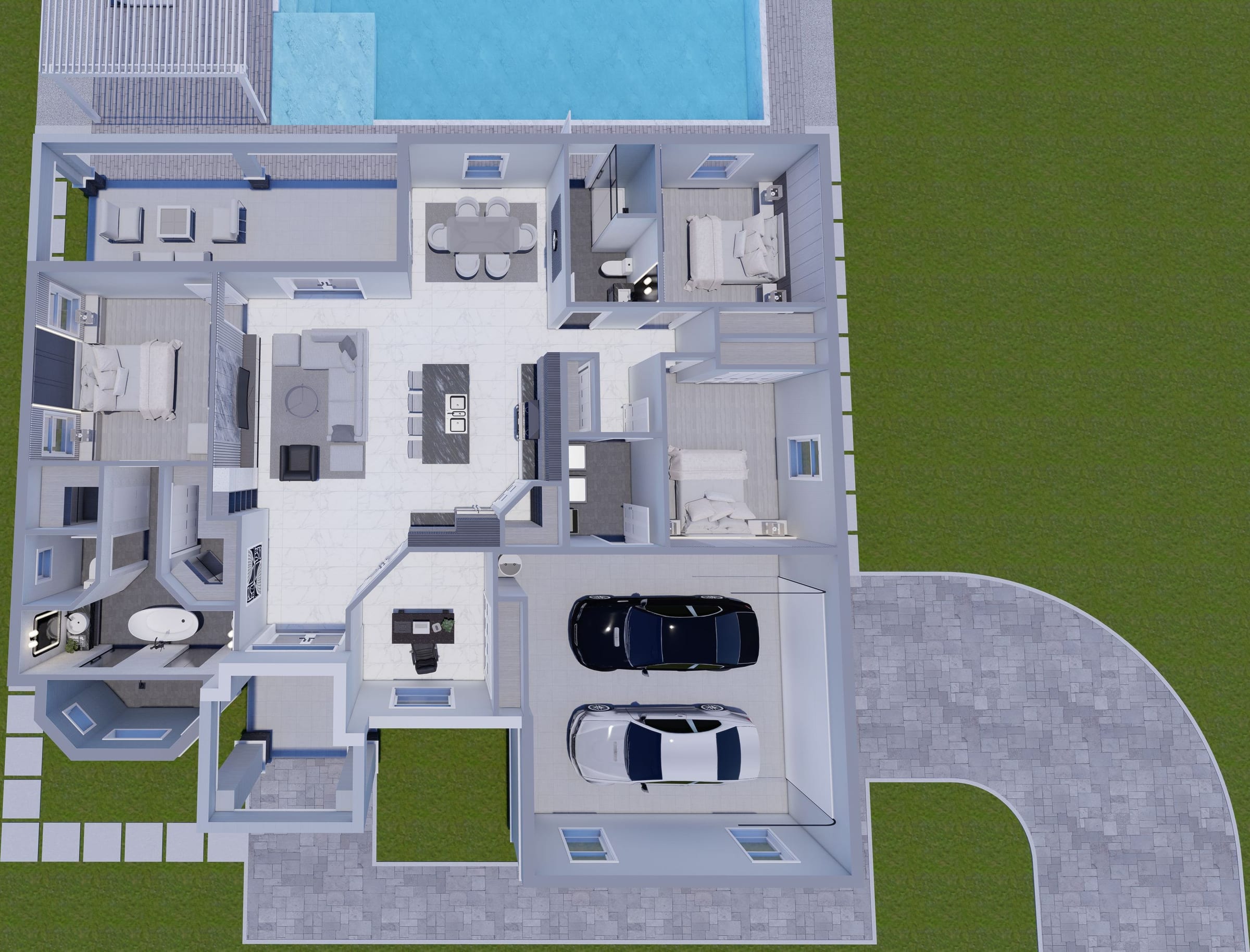 Nilus OP2 Side Garage 3D floor plan, top-down