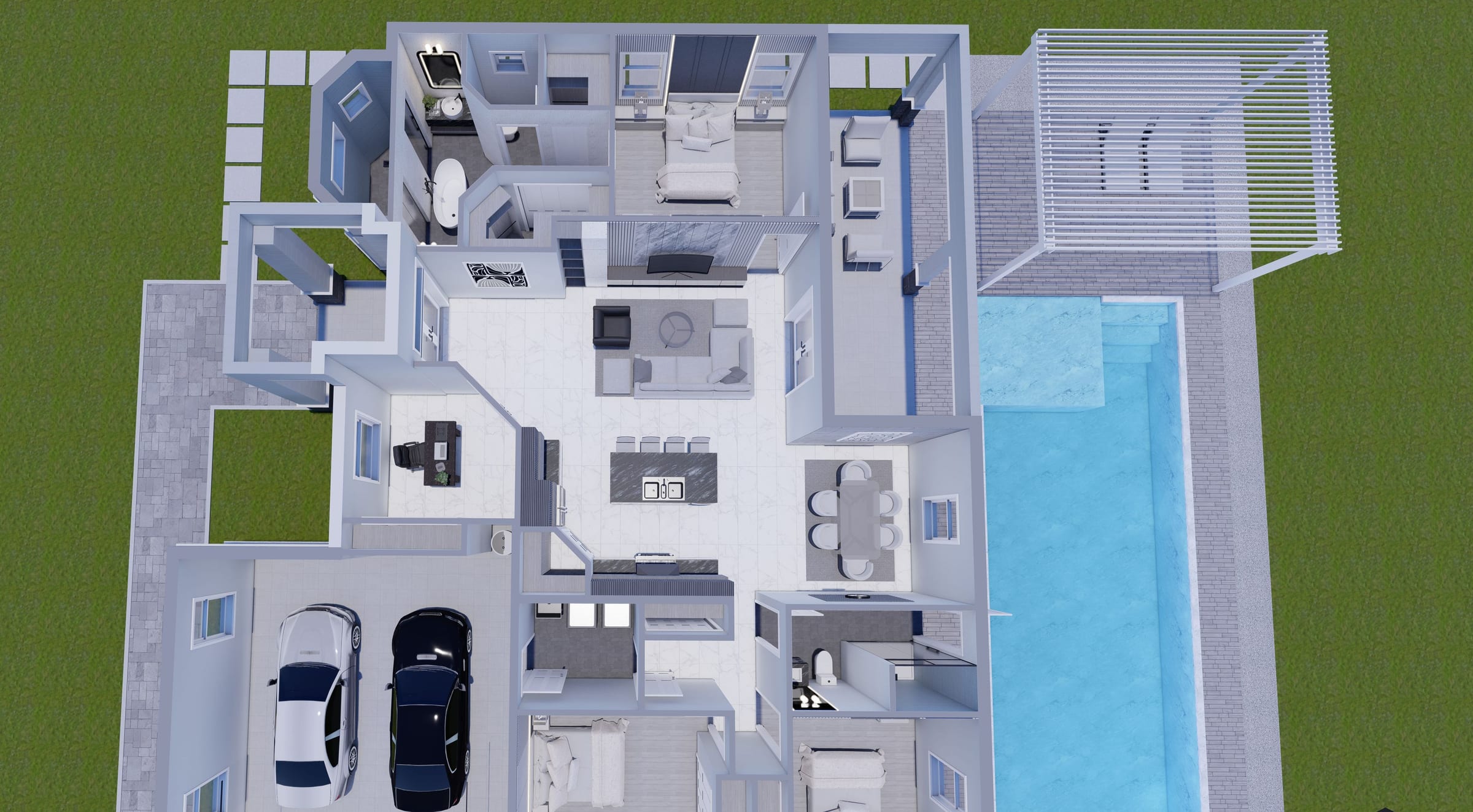 Nilus OP2 Side Garage 3D floor plan, side view