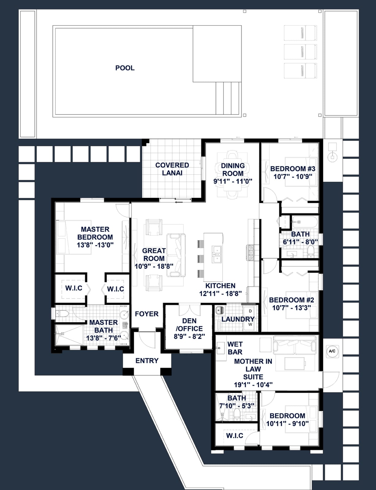 Oceanus OP1 (Mother In Law) 2D floor plan with dimensions
