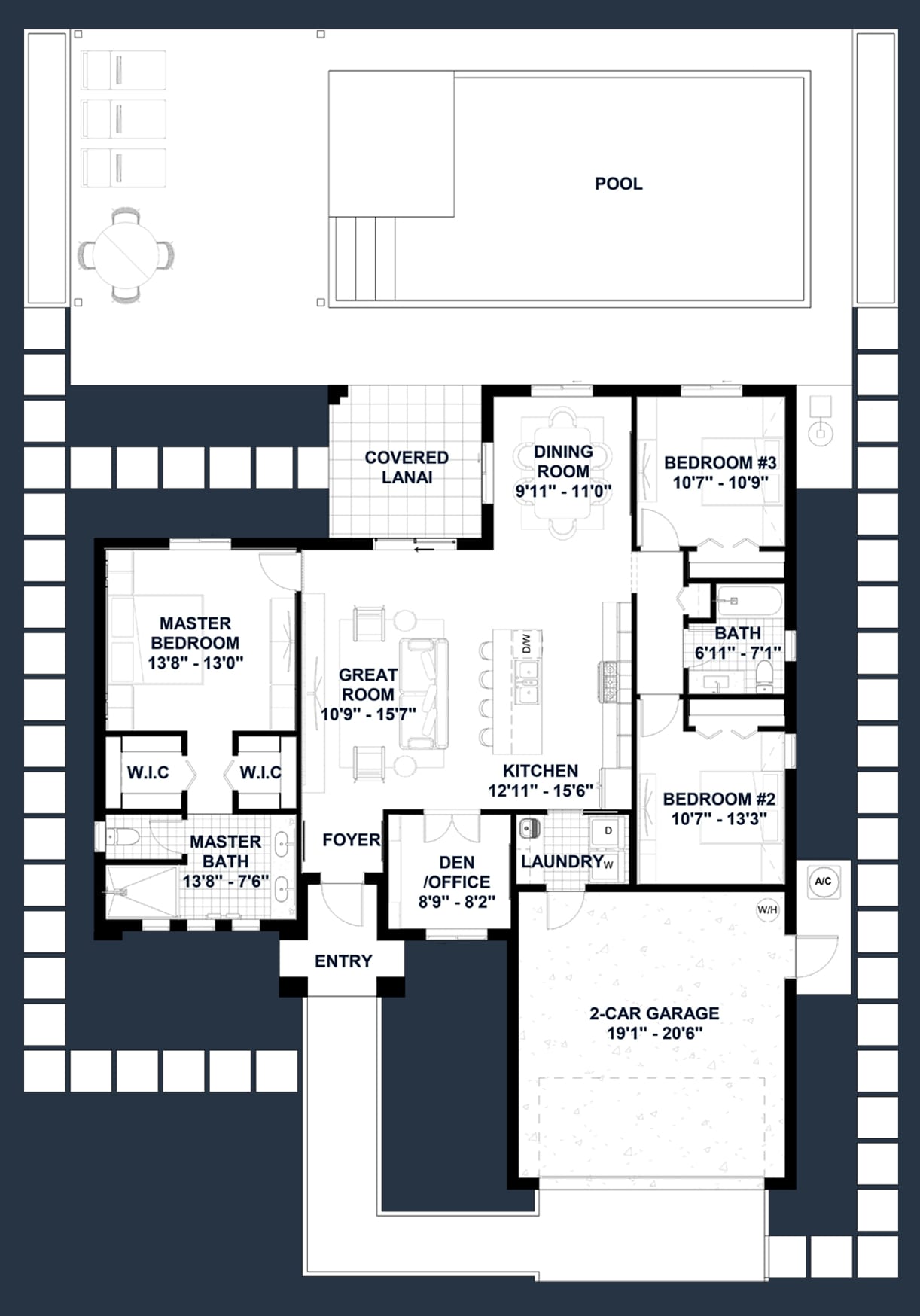 Oceanus 2D floor plan with dimensions