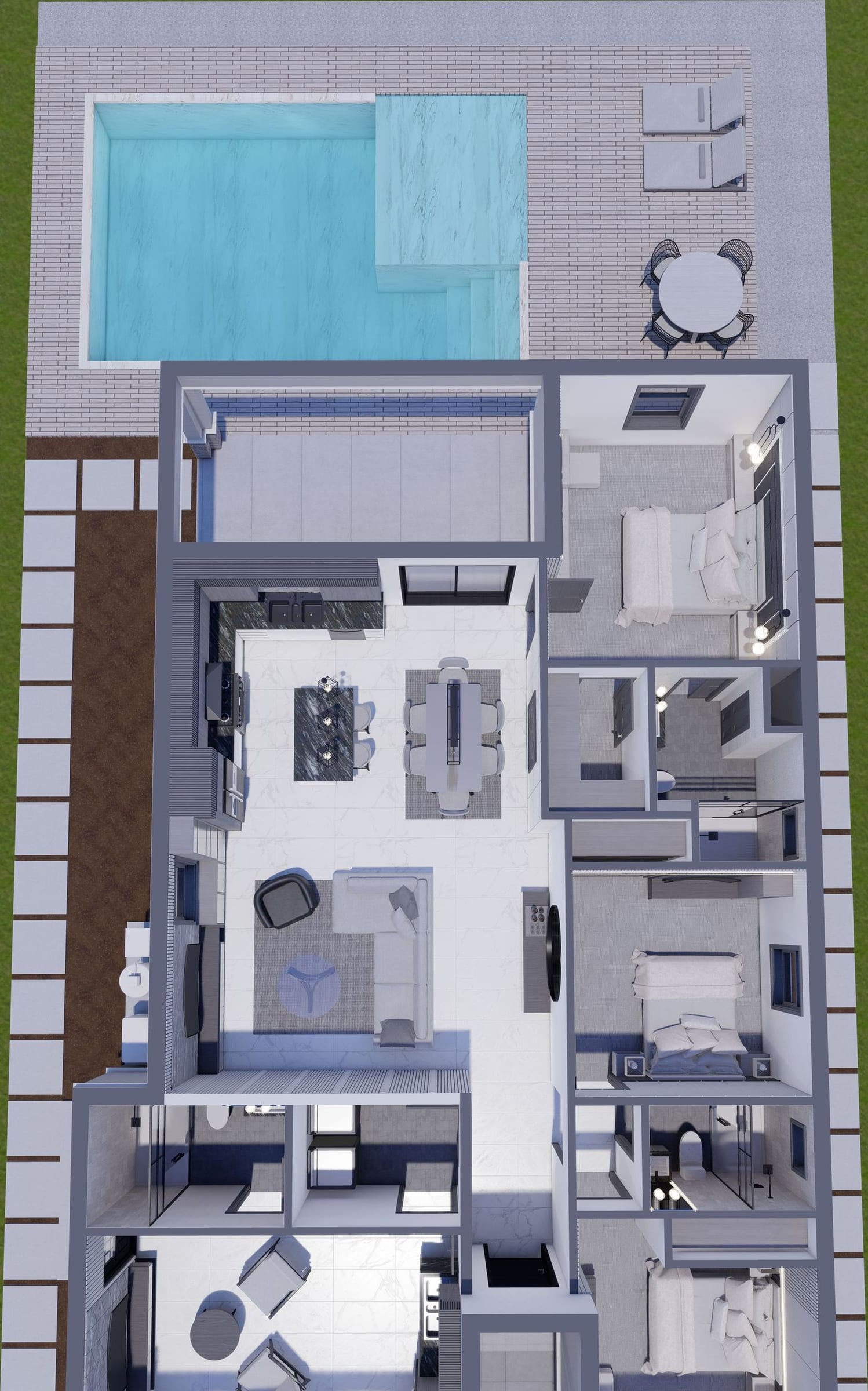 Oicles OP1. ADU 3D floor plan, top-down