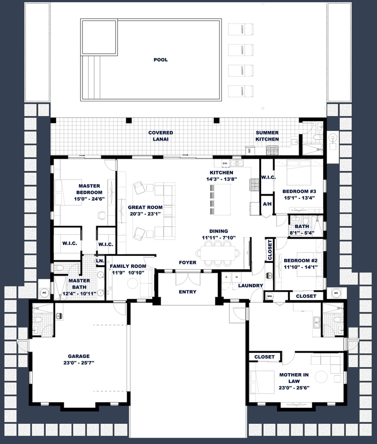 Oneiroi 2D floor plan with dimensions