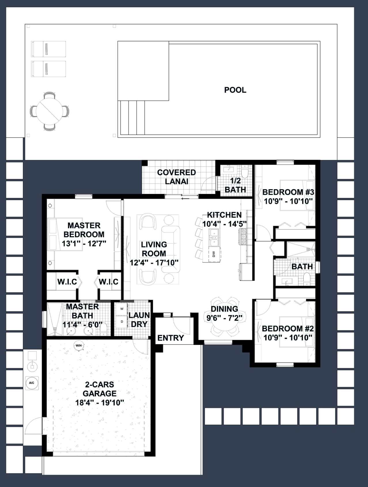 OTL M1 (Op. Two Cars Garage) 2D floor plan with dimensions