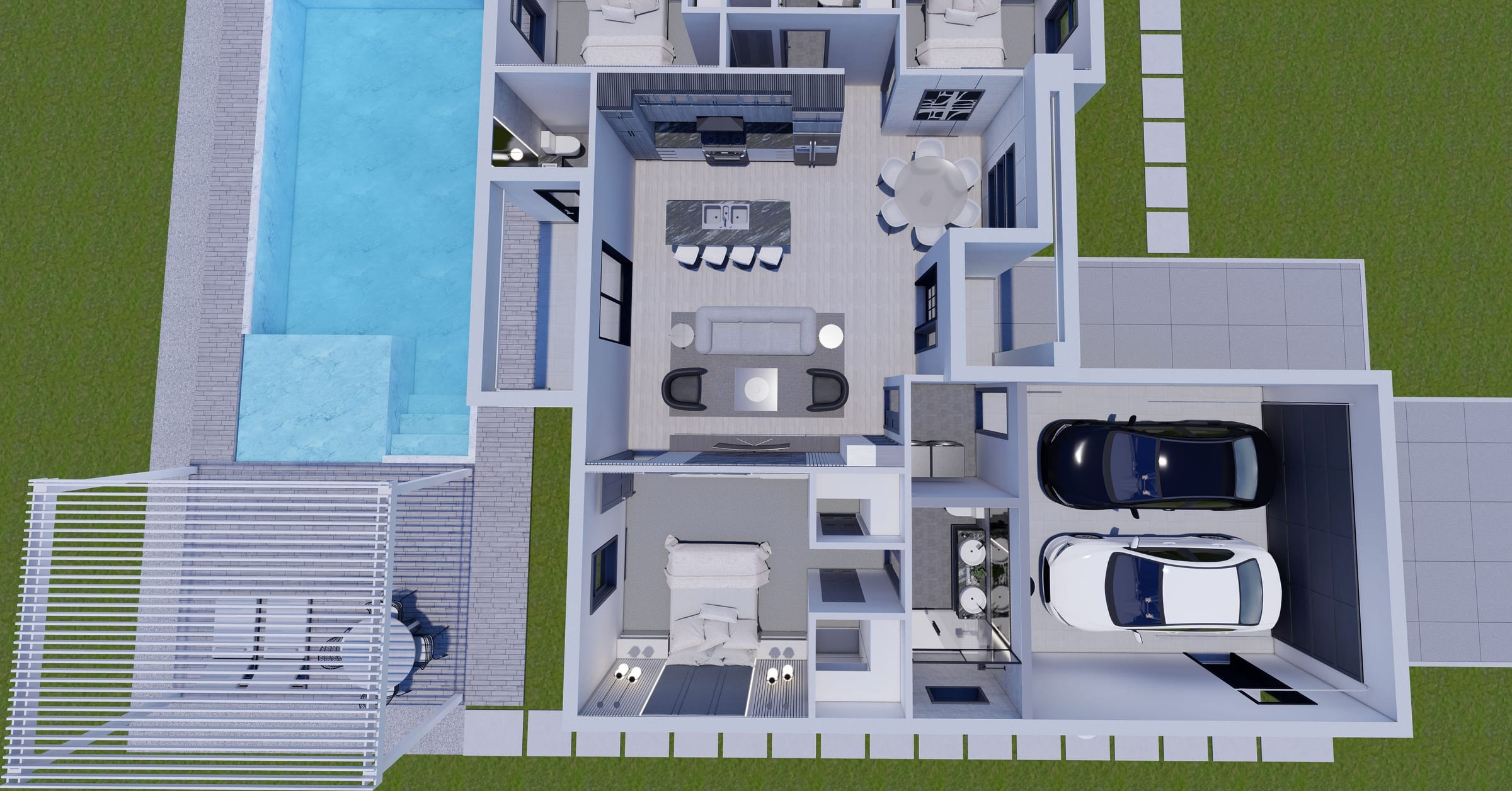 OTL M1 (Op. Two Cars Garage) 3D floor plan, side view