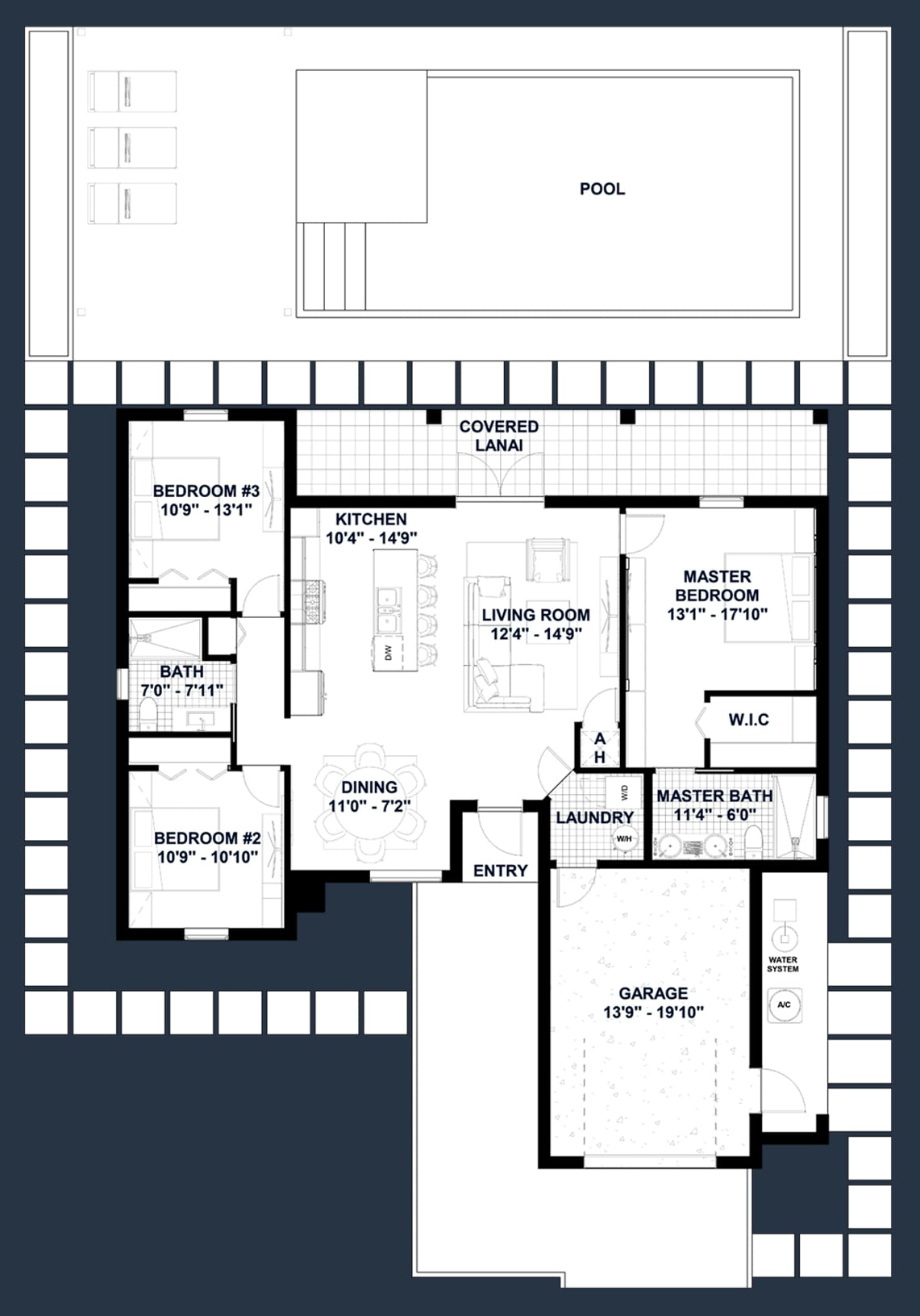 OTL M2 Lanai Extended 2D floor plan with dimensions