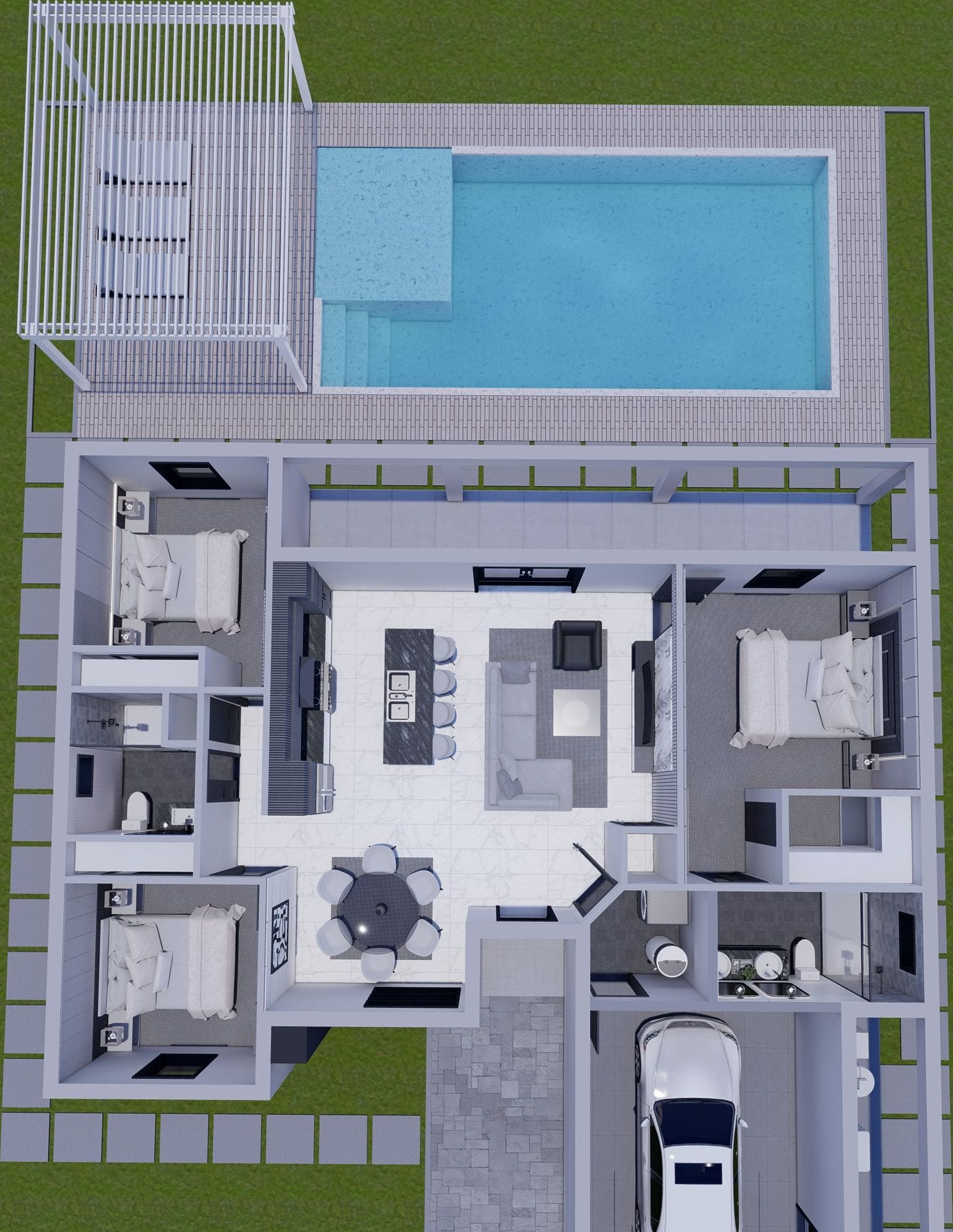 OTL M2 Lanai Extended 3D floor plan, top-down