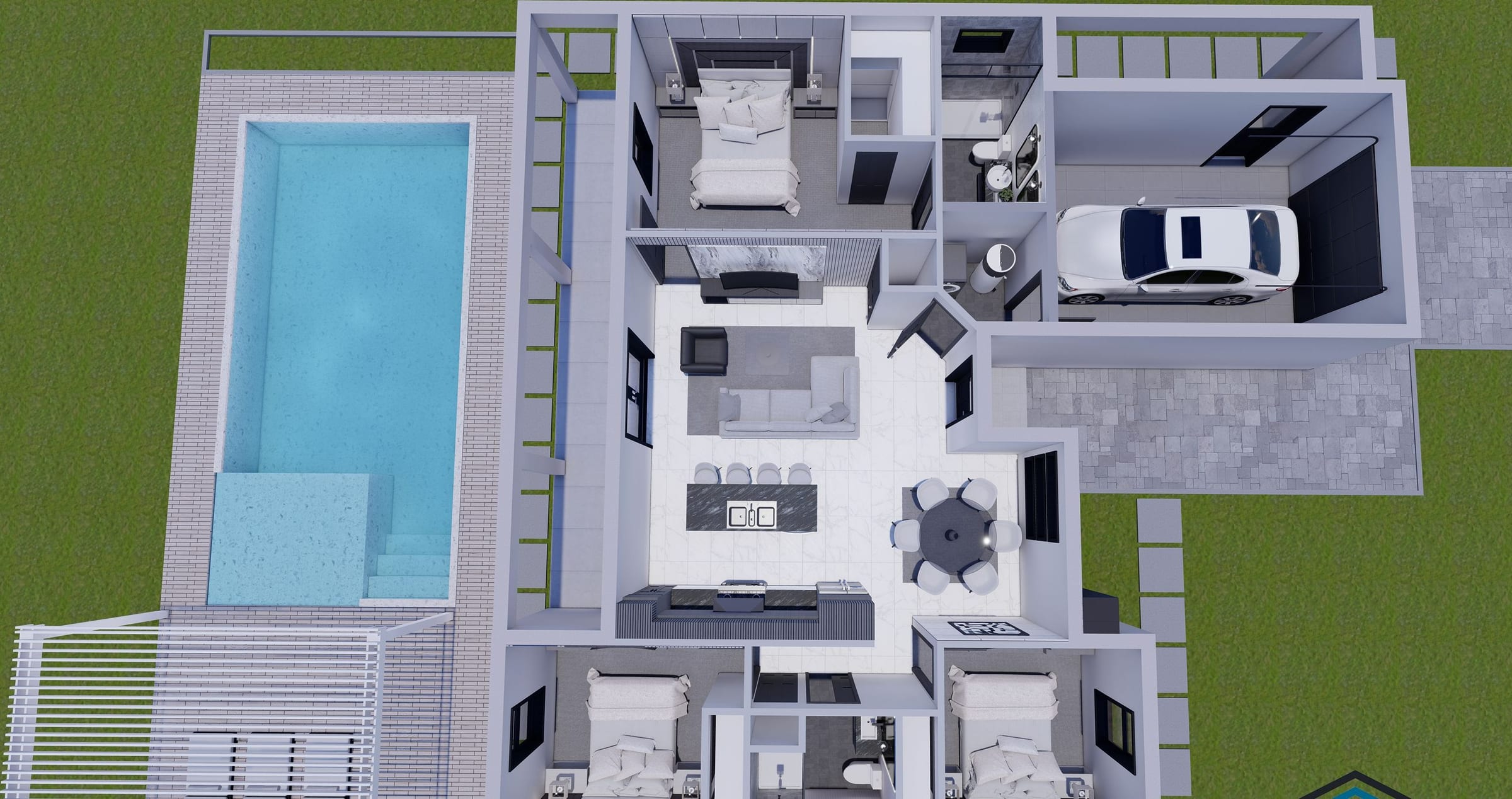 OTL M2 Lanai Extended 3D floor plan, side view