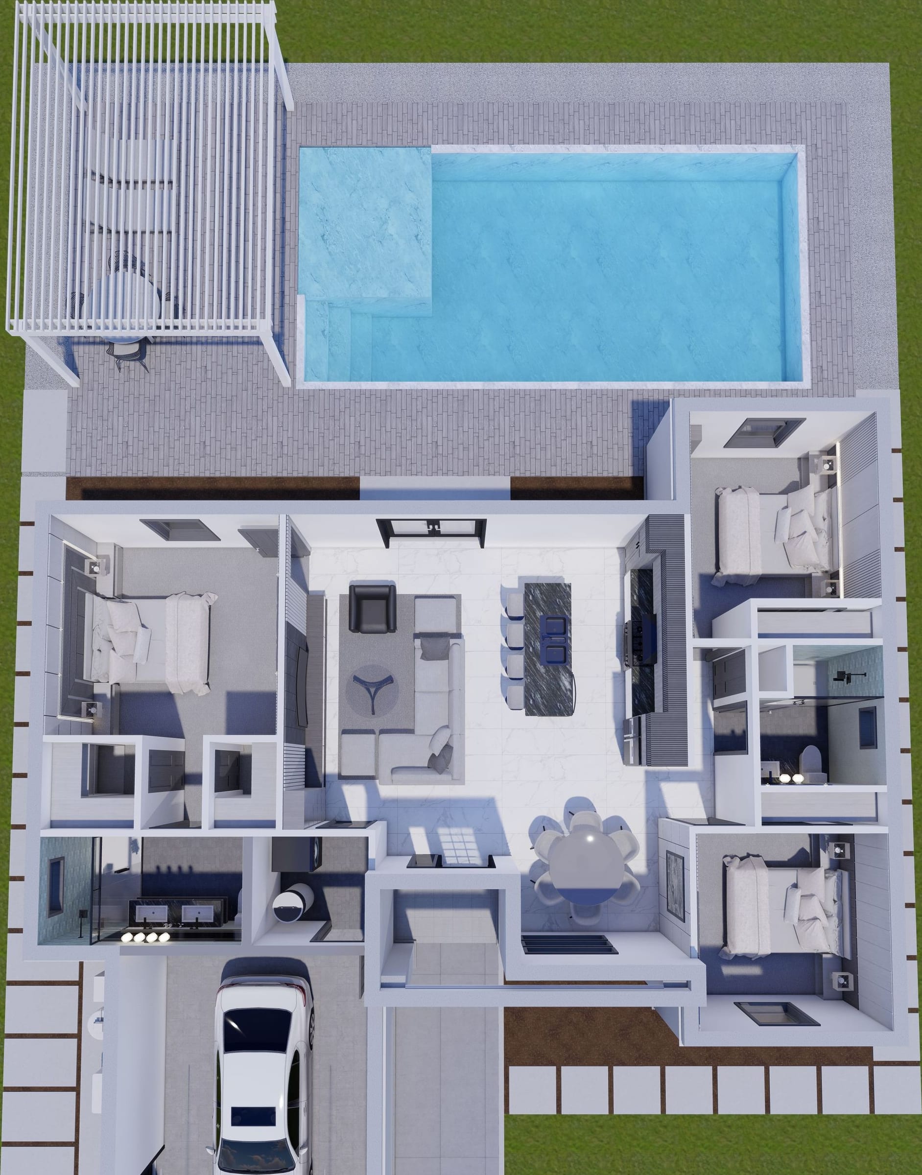 OTL M3 ( No Covered Lanai ) 3D floor plan, top-down