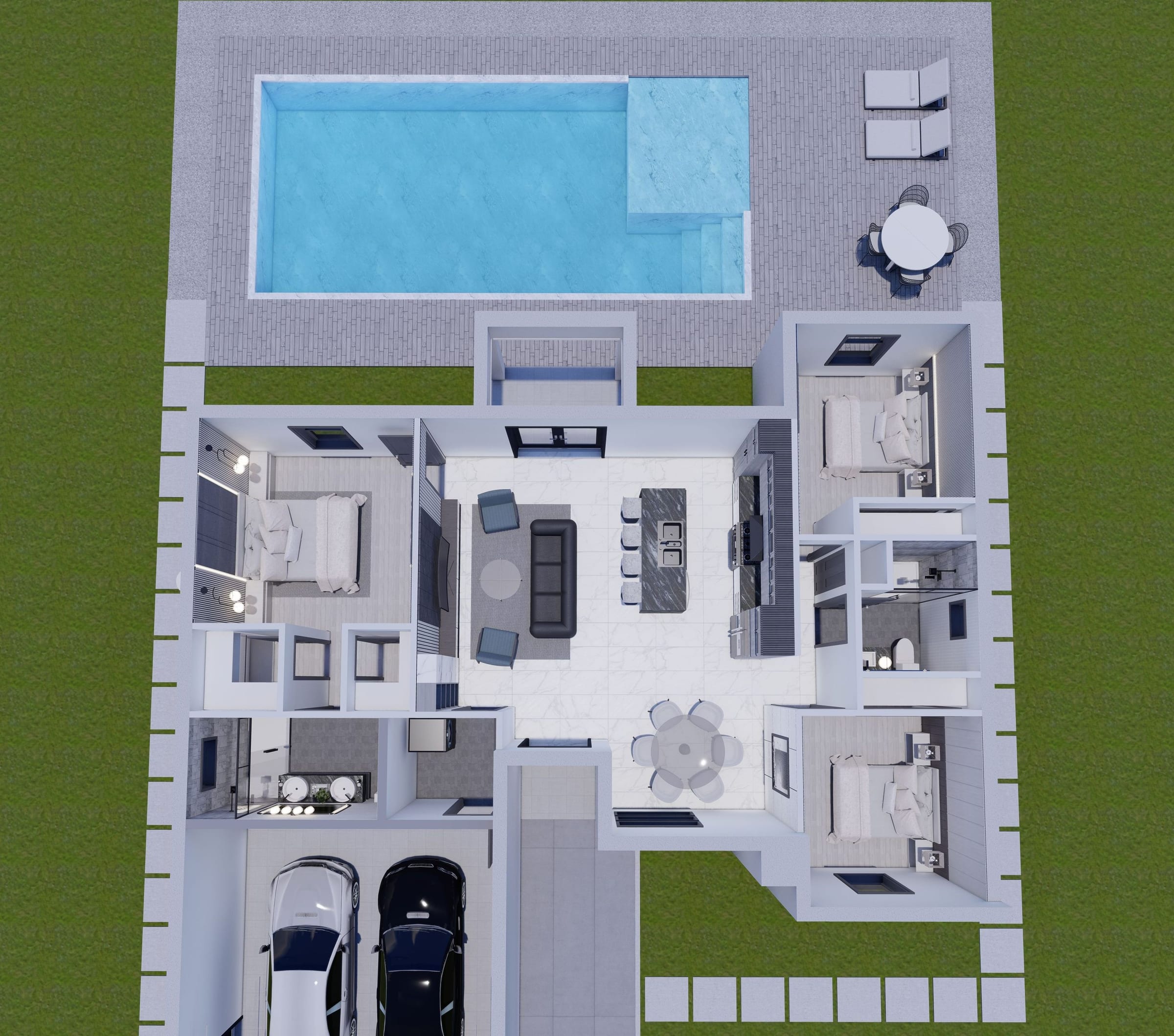 OTL OP1 (Garage Extended) 3D floor plan, top-down