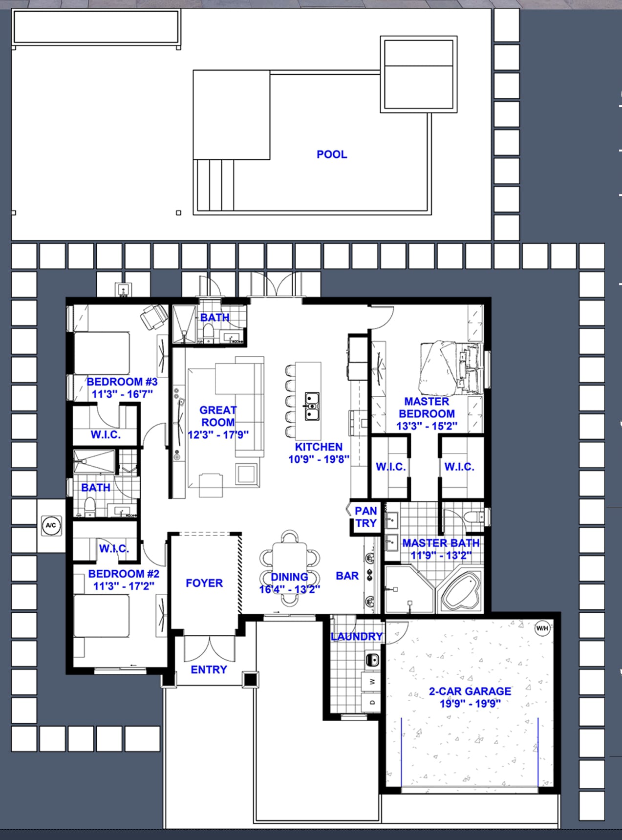 Paean 2D floor plan with dimensions